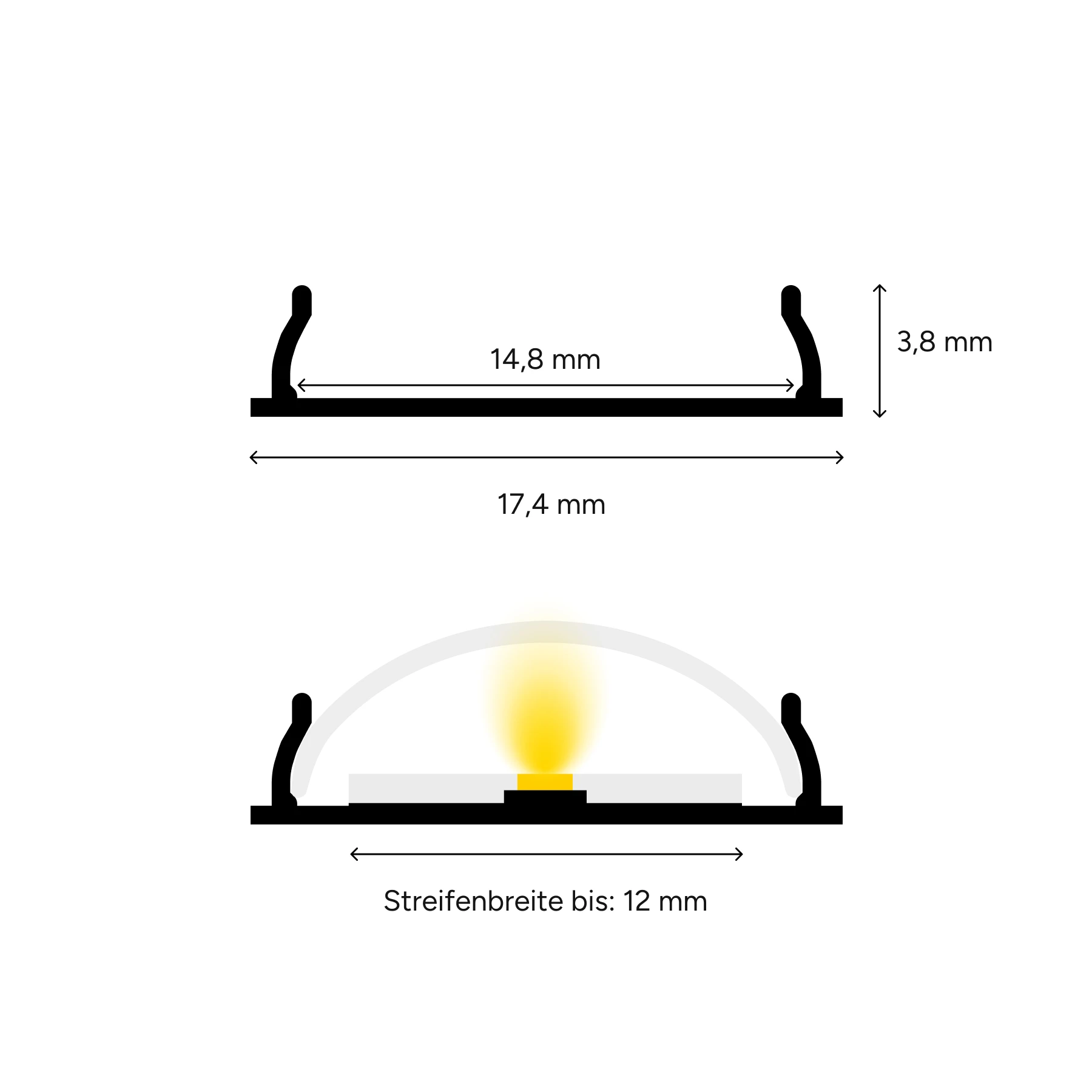 24V flexible Aluminium LED Leiste - warmweiß - diffuse Abdeckung - 33cm - 144 LED Chips - 4 Watt - 360 Lumen