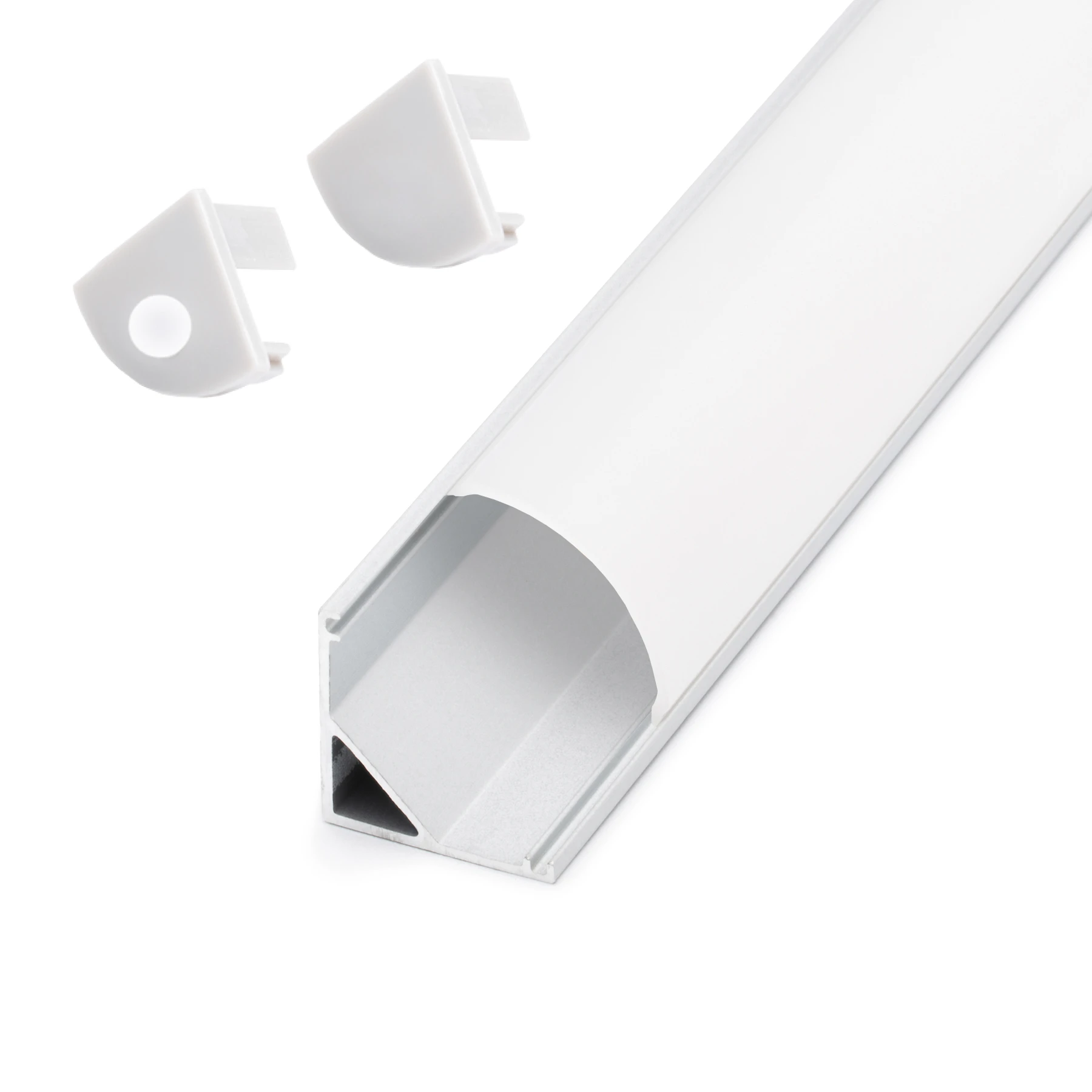 Aluminium LED Eck Profil, round line, 1,6 x 1,6 x 175cm - mit diffuser Abdeckung - 2er Set - einseitig mit Loch
