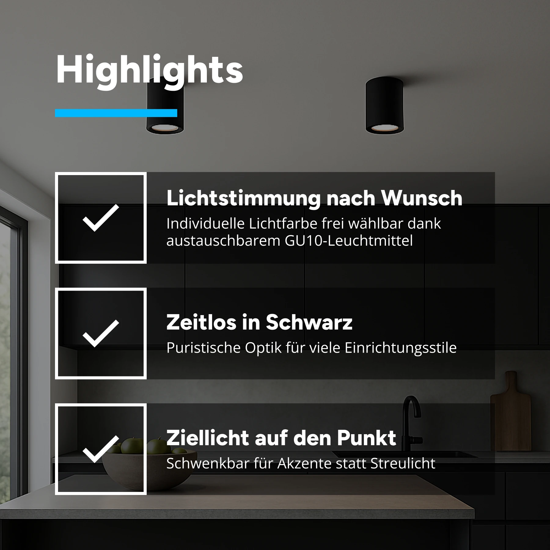 Aufbau Deckenspot in schwarz - ohne Leuchtmittel