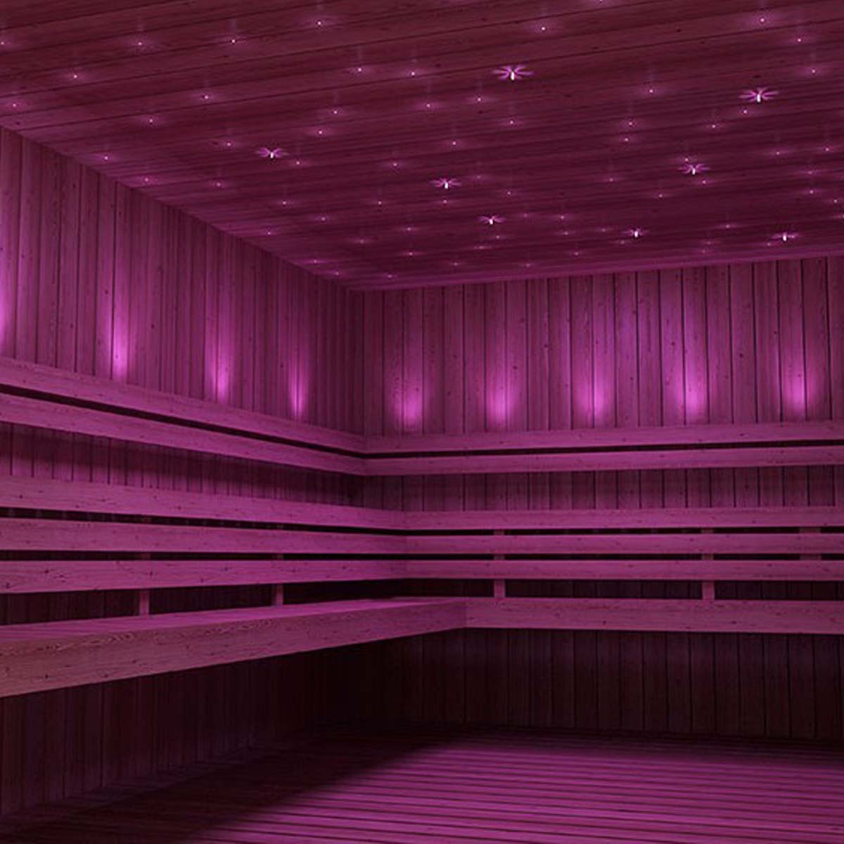 Sauna Beleuchtungsset 12V, 16W, 80 Farben, 15 Lichtprogramme, 80 Fasern a Ø 2mm  in 2m Länge