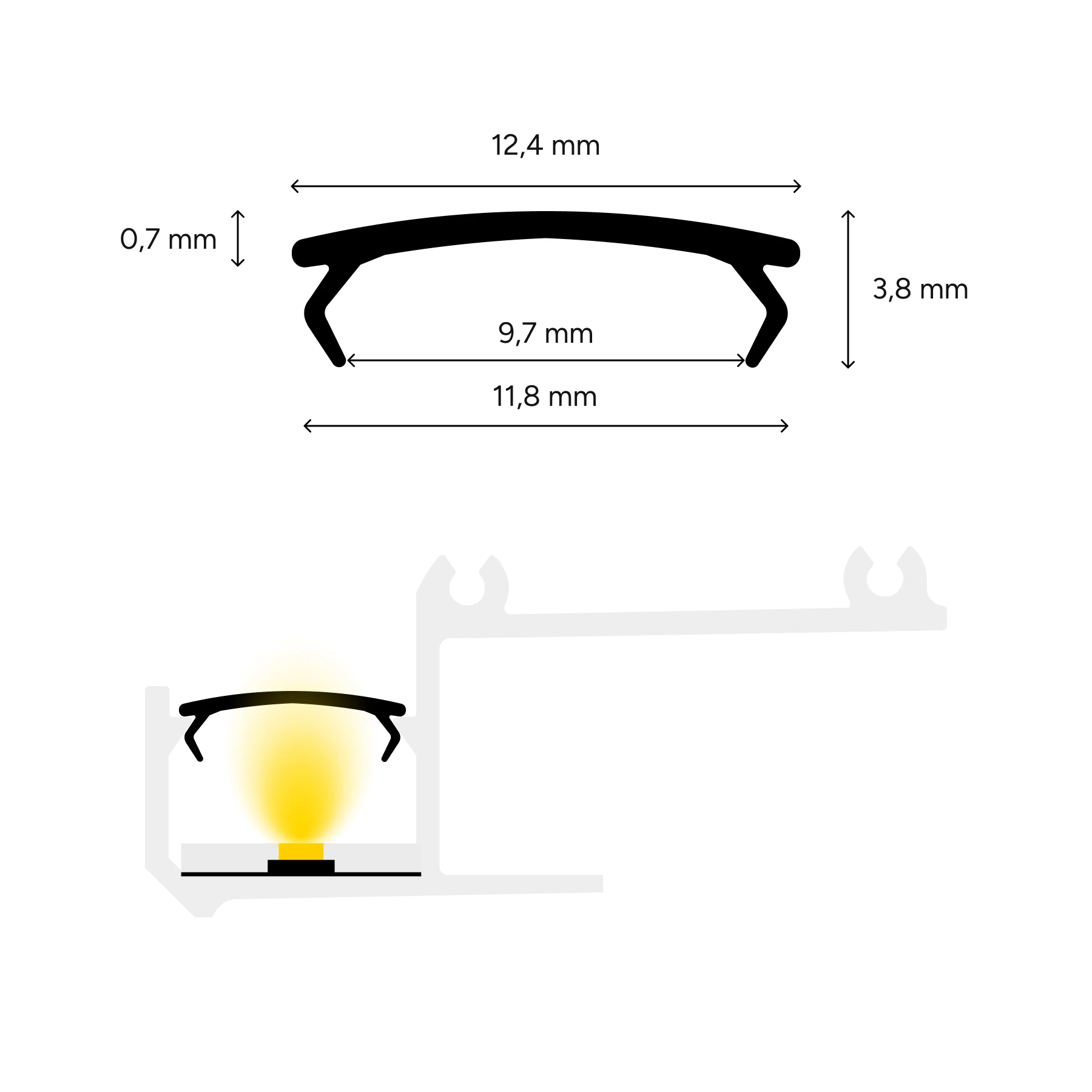 transparente Abdeckung für LED Trockenbauprofil - indirekt, CC-64 - 200cm Länge