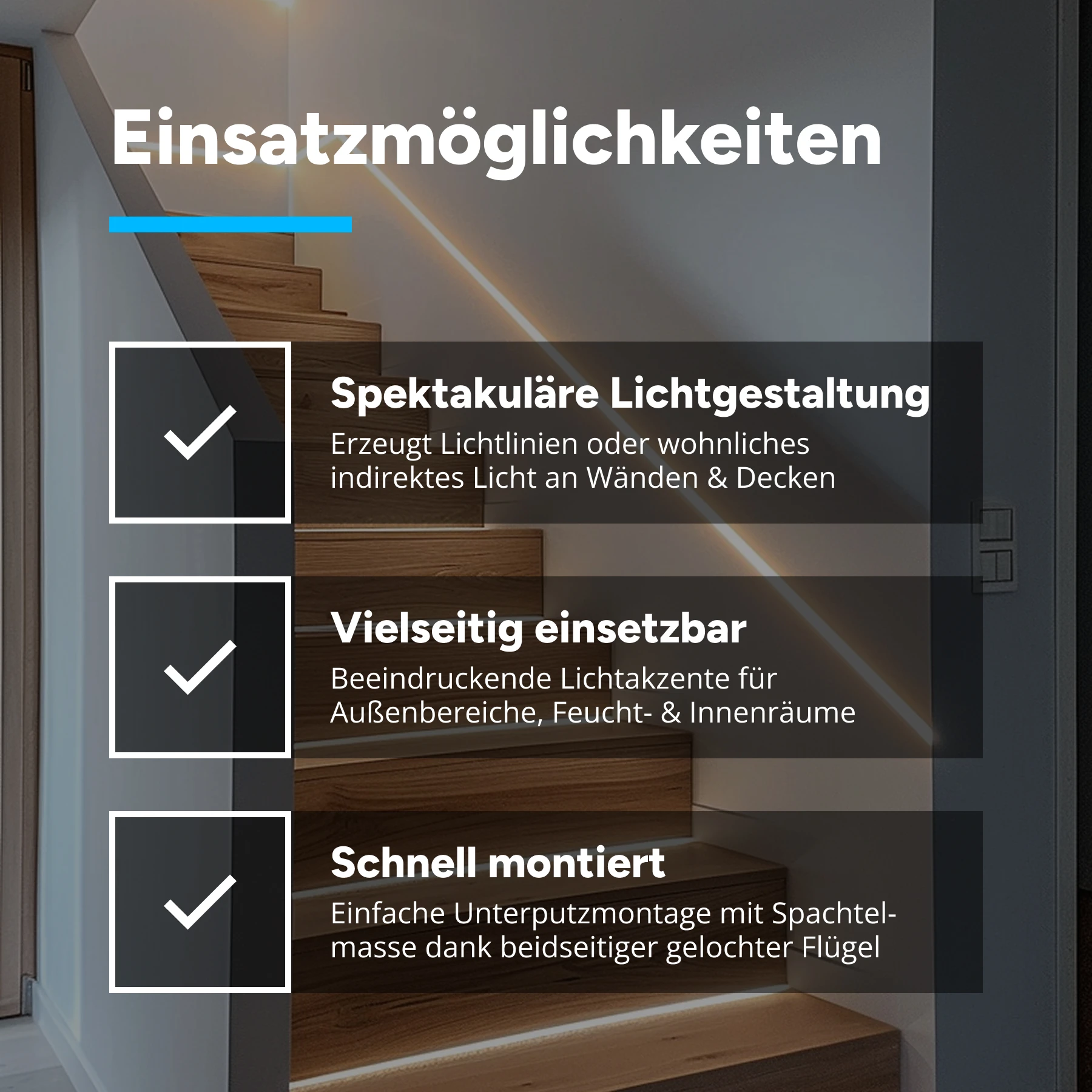 Aluminium LED Unterputz Profil, Trockenbau, schmal, 1,69 x 1,48 x 290cm - ohne Abdeckung - 2er Set - einseitig mit Loch