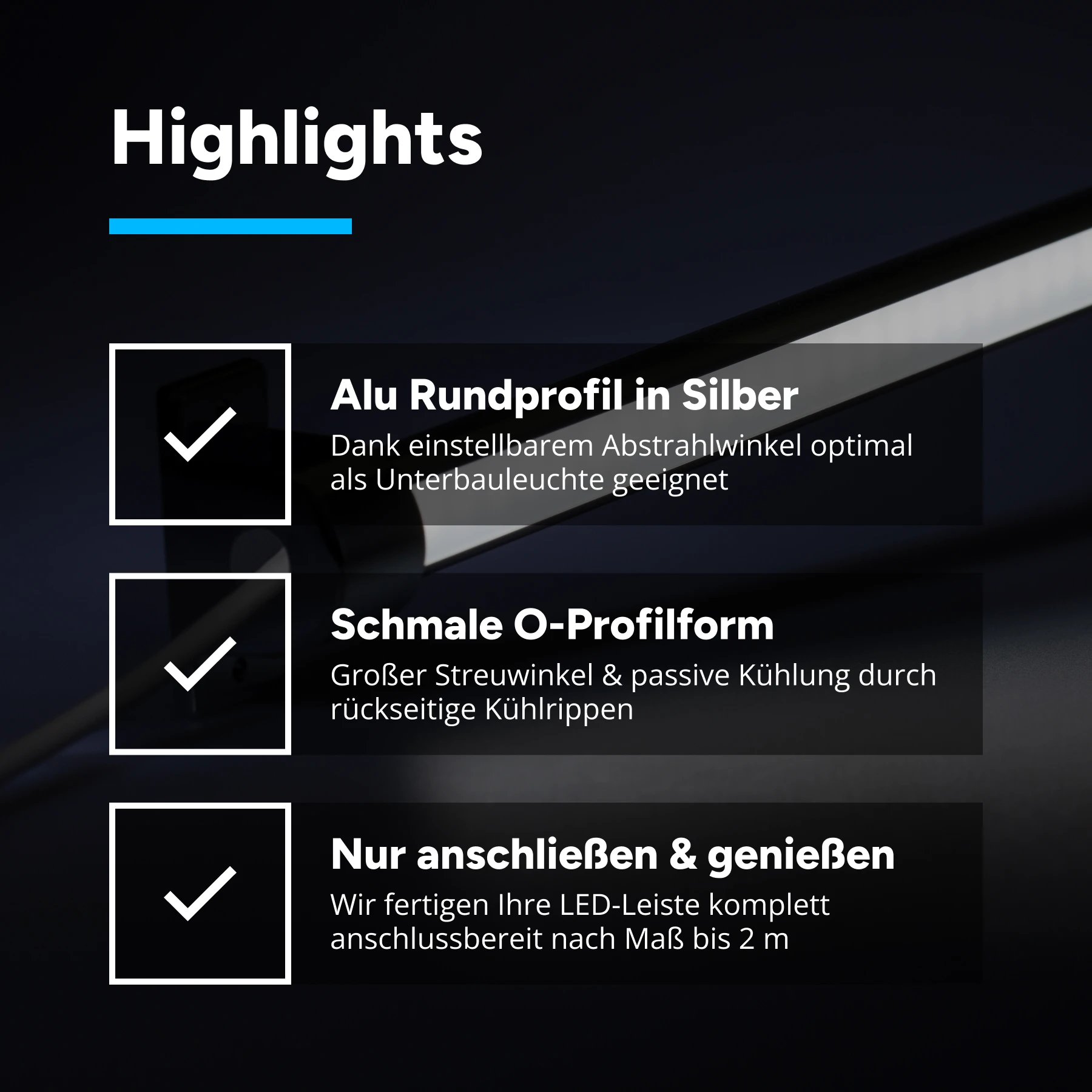 24V  Aluminium LED Leiste - einstellbare Abstrahlrichtung– weiß – diffuse Abdeckung - kein Anschlußkabel zum Netzteil - 33 cm mit 42 SMD LEDs - 6 Watt - 504 Lumen