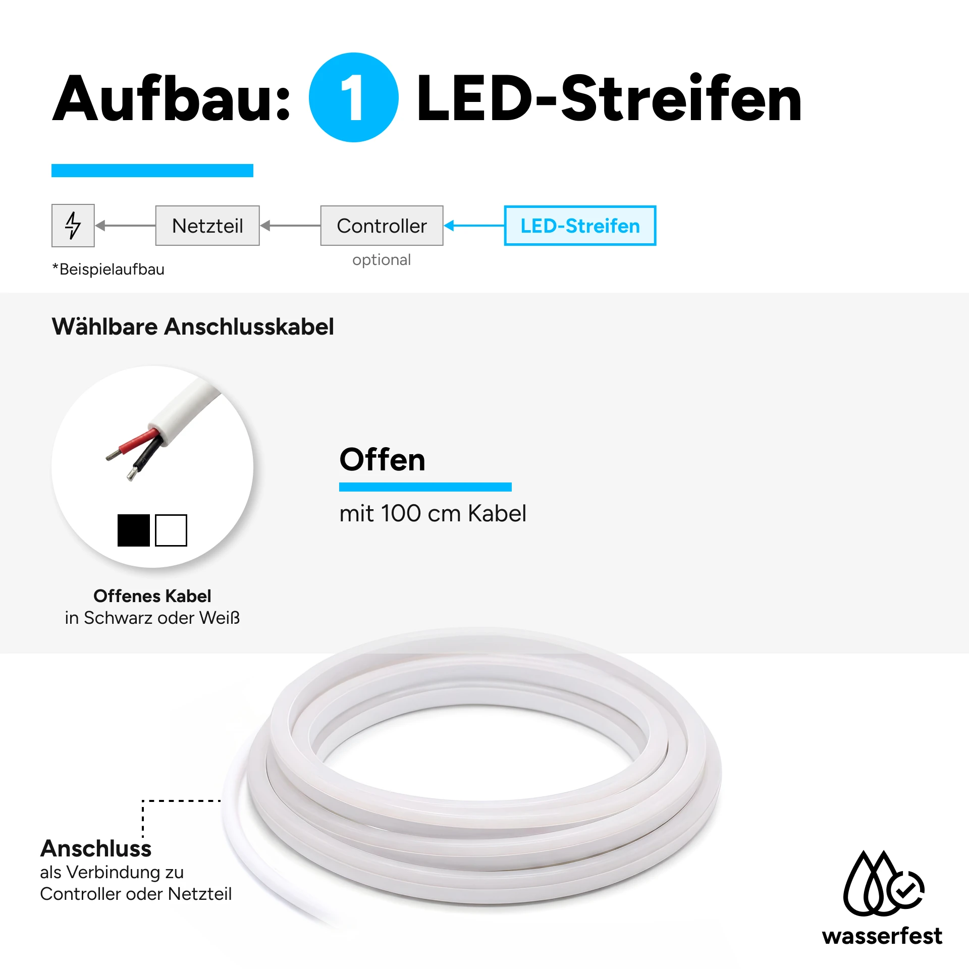 12V wasserfester LED Lichtschlauch - warmweiß - IP65 - diffus - Neoneffekt - schmal - 6 x 6 mm - 381,25 cm - 915 LEDs - 22,9 Watt - 1601 Lumen