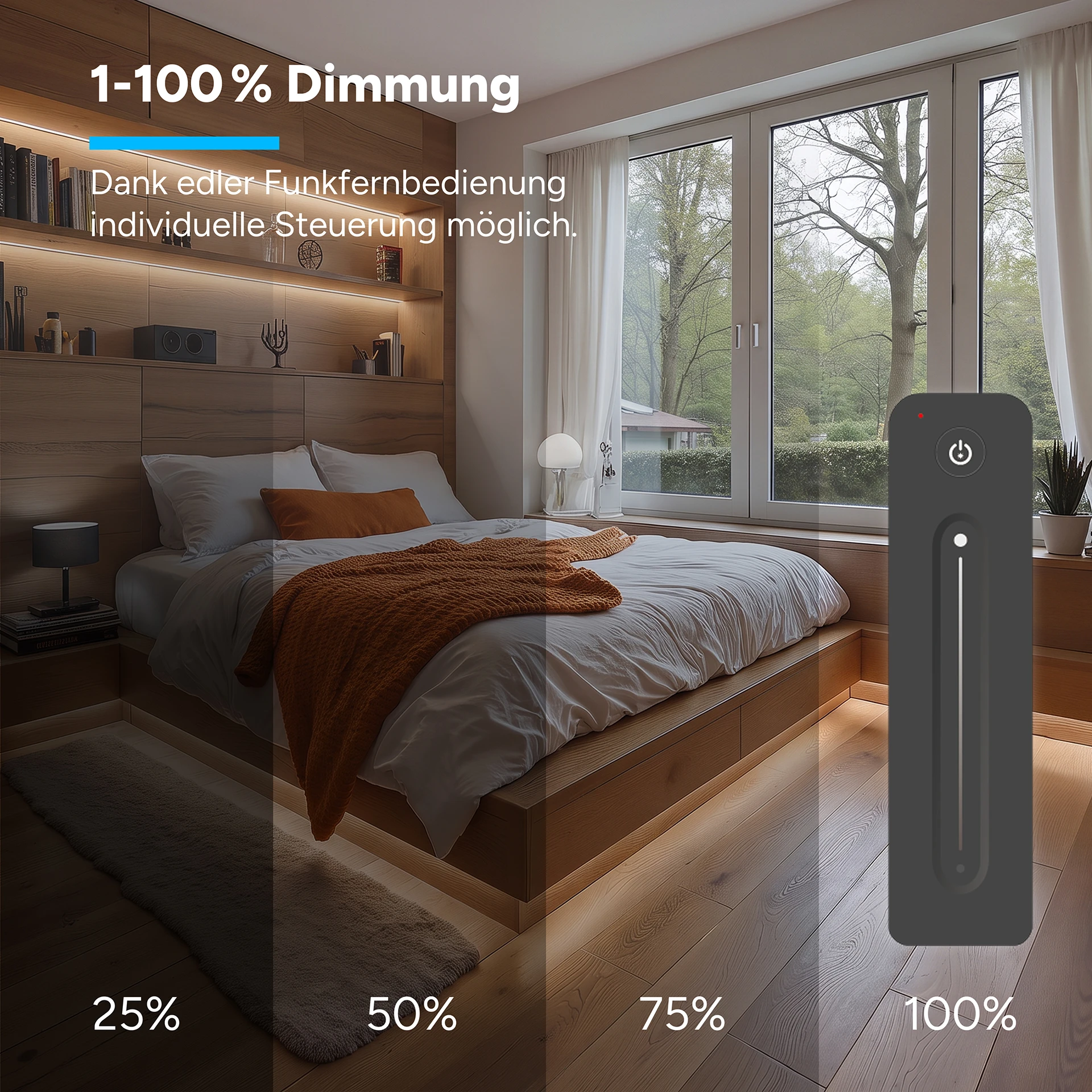 24V LED Streifen Set, 500 cm, Lichtfarbe neutralweiß, mit Netzteil und schwarzer Fernbedienung
