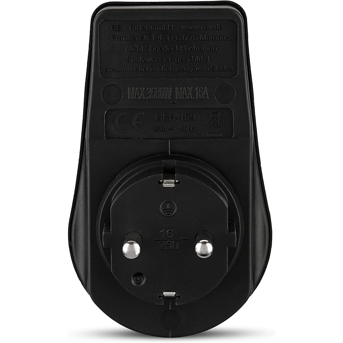 Steckdosenadapter, Outdoor, beleuchteter Schalter, IP44, schwarz