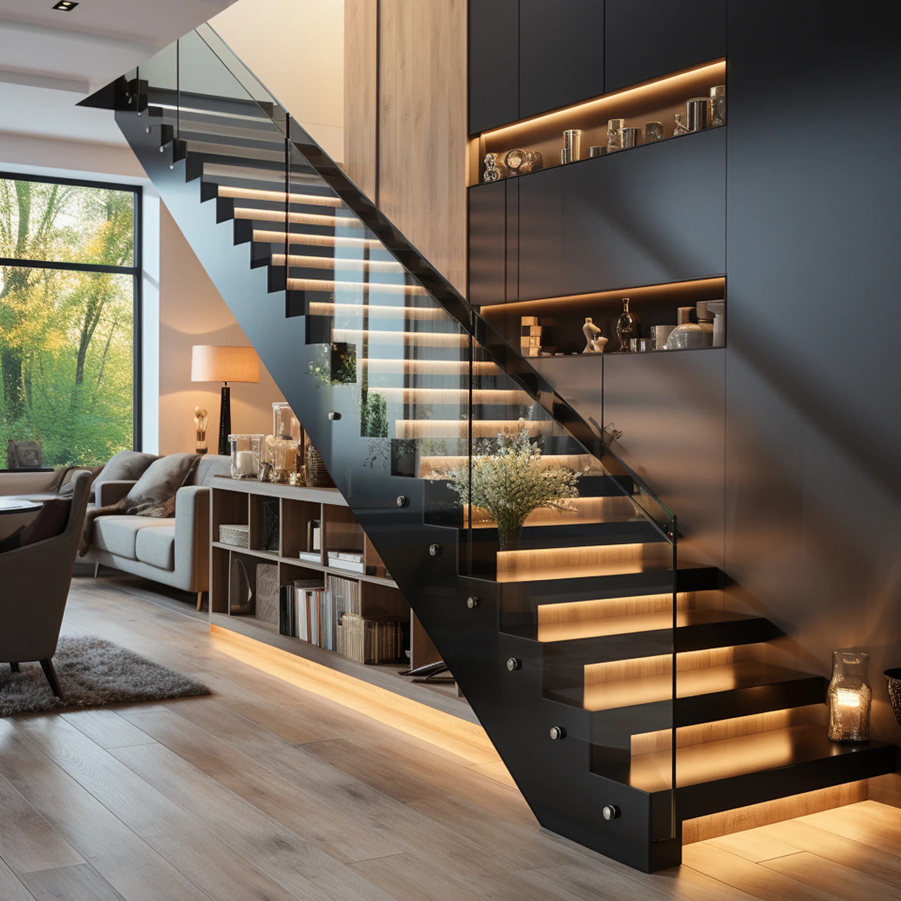 schwarzes Aluminium LED Treppen Profil, P12-2, 5,4 x 2,39 x 50cm - ohne Abdeckung - 2er Set - beidseitig ohne Loch