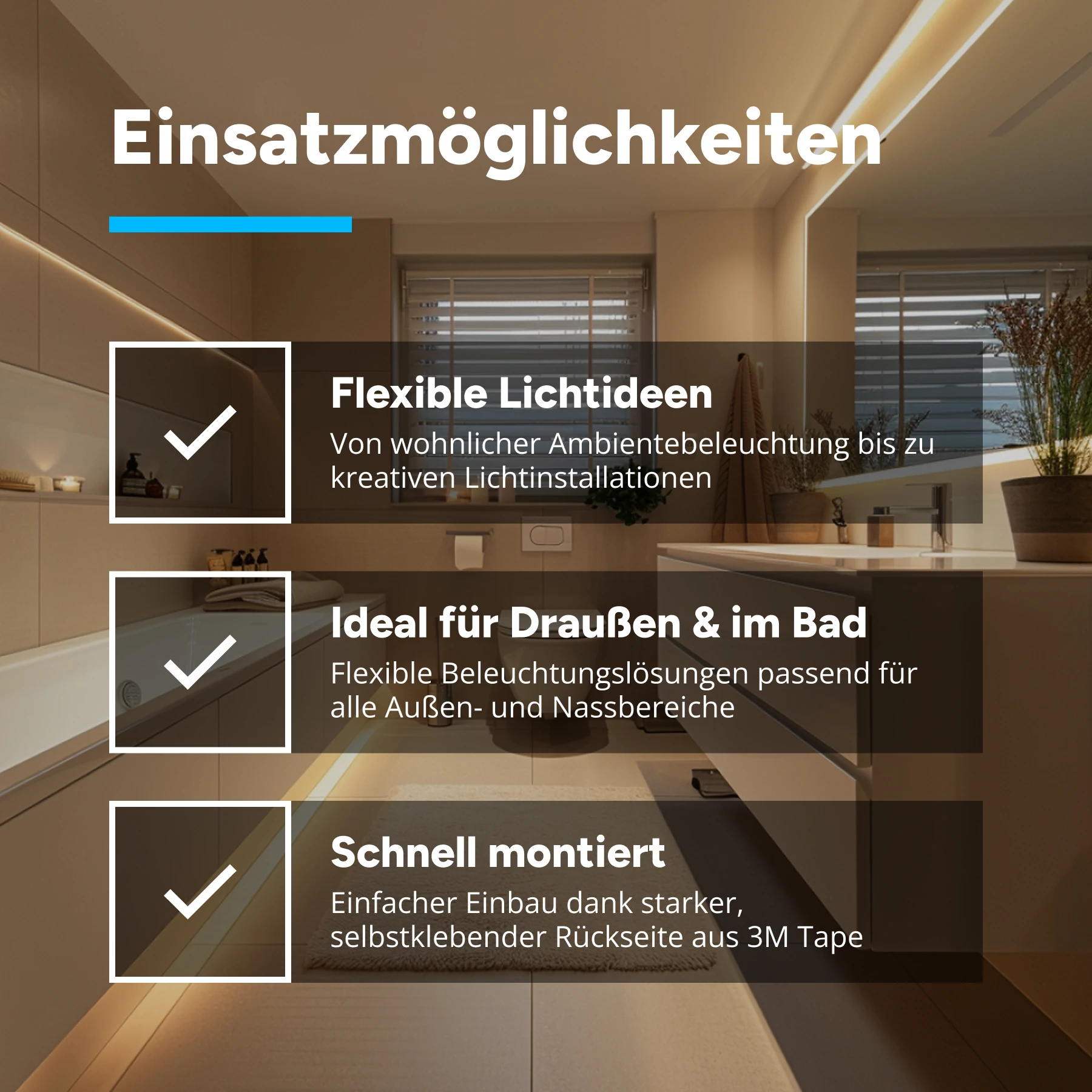 48V wasserfester LED Streifen - warmweiß - IP65 - 80 LEDs je Meter - alle 5cm teilbar - 2575cm - 2060 LED Chips - 164,8 Watt - 14060 Lumen - 10cm Eingangskabel mit offenen Enden