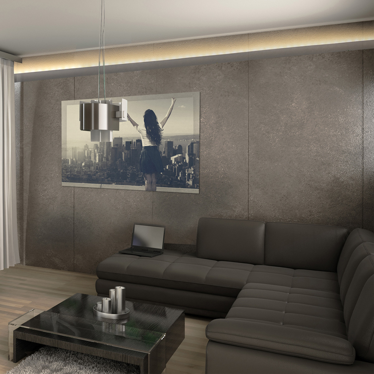 Lichtvouten Set, Gardinenleiste, Stuckprofil mit 48V LED Streifen, Fernbedienung und Netzteil - 2 Meter fortlaufend - Neutralweiß 4000K