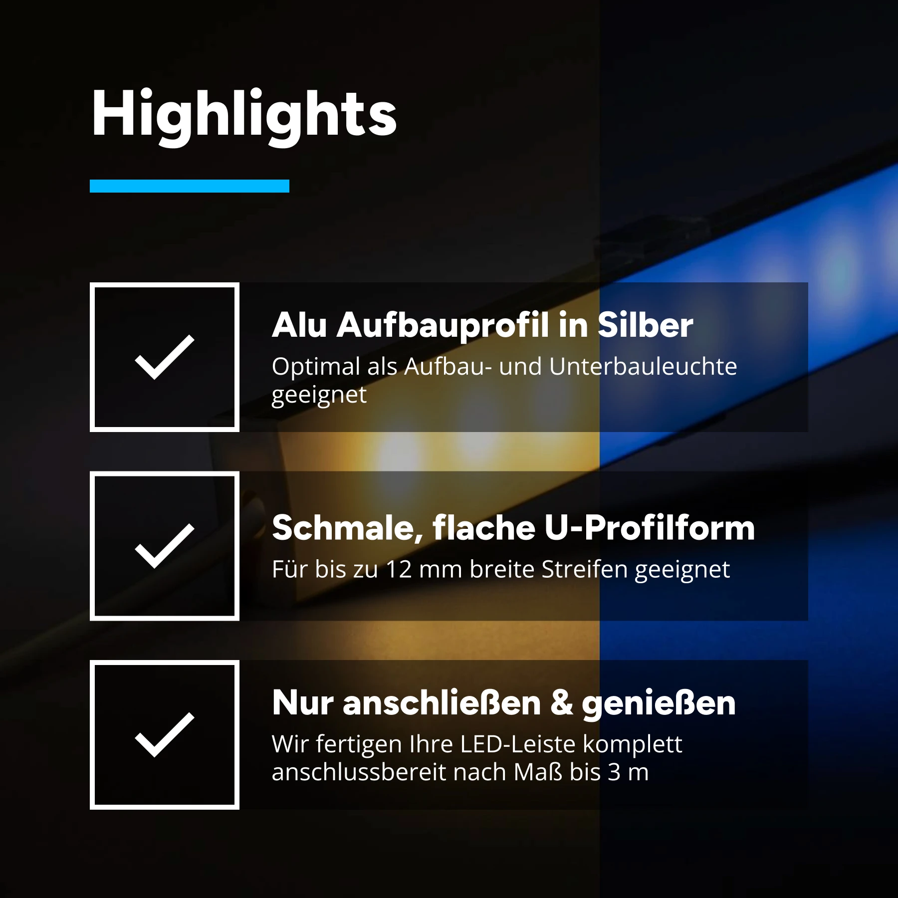 12V Slim Line Aluminium LED Leiste - RGBWW (RGB & warmweiß) - diffuse Abdeckung - bis 3m Länge - mit Ausgangskabel ( zum Anschluss einer weiteren LED- Leiste ) - 33cm - 18 LEDs - 5,1 Watt - 144 Lumen