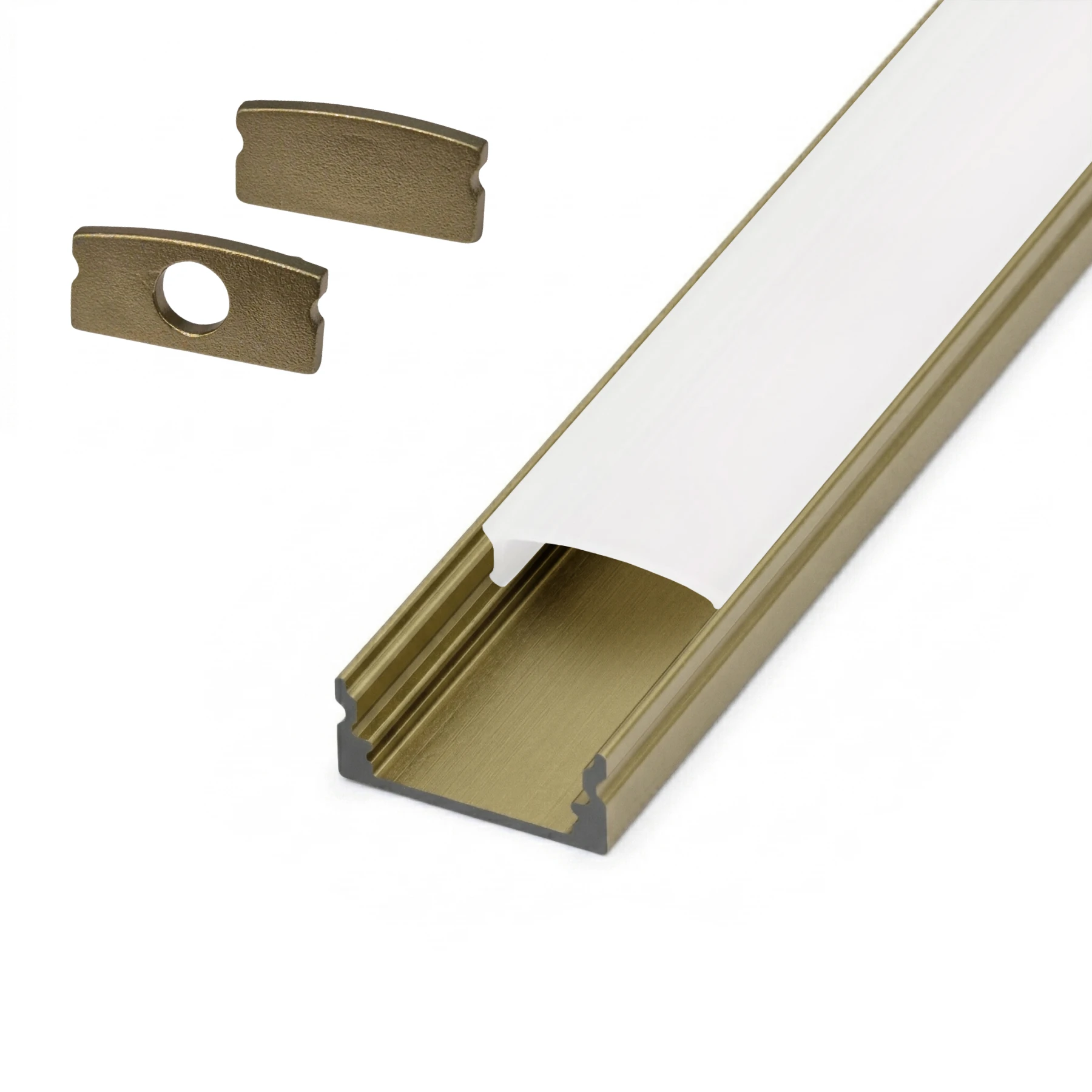 champagnerfarbenes Aluminium LED Aufputz Profil, slim, 1,72 x 0,7 x 178cm - mit diffuser Abdeckung - 2er Set - einseitig mit Loch