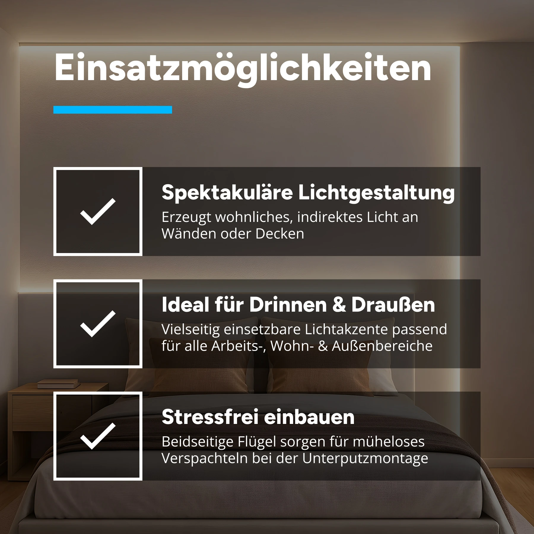 5m Aluminium Trockenbau Wand Profil mit 24V COB LED Streifen, Drywall Elegance Weiß variabel - 2700K - 6000K ohne Netzteil und ohne Fernbedienung