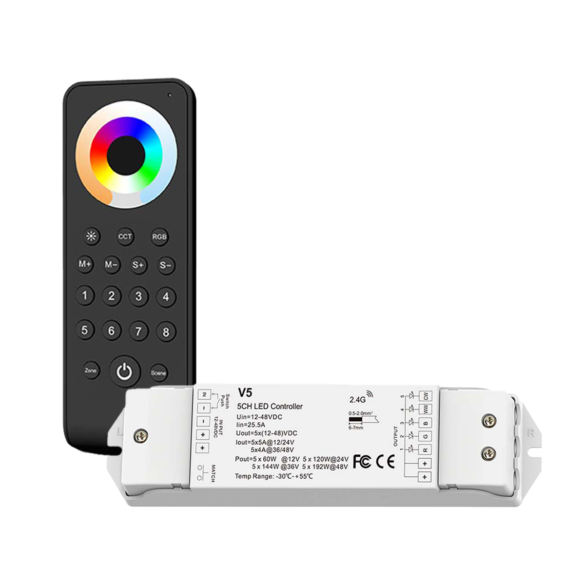 LED Funk Controller Set - 8 Zonen - 5 Kanal - RGB+CCT - Fernbedienung (2,4 GHz)