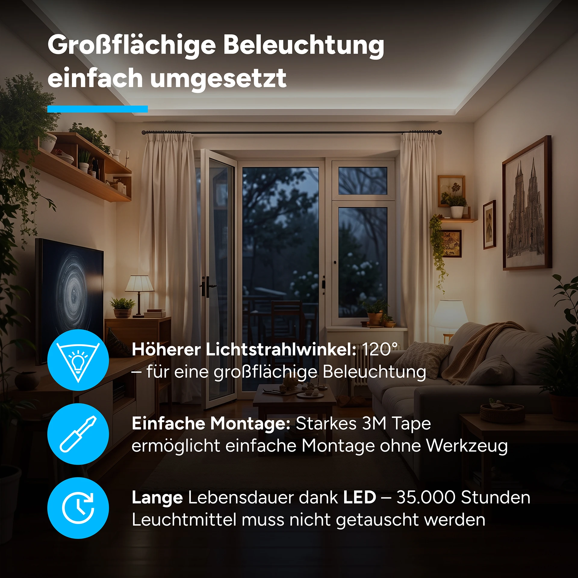 24V LED Streifen Set, 500 cm, Lichtfarbe neutralweiß, mit Netzteil und weißer Fernbedienung