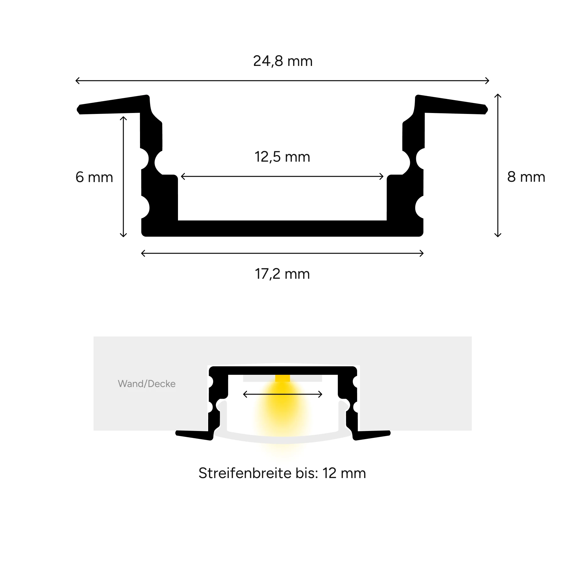 bronzenes Aluminium LED Einbau Profil in Wunschlänge, slim, 2,48 x 0,7cm 15 cm_ohne Abdeckung_ohne Endkappen