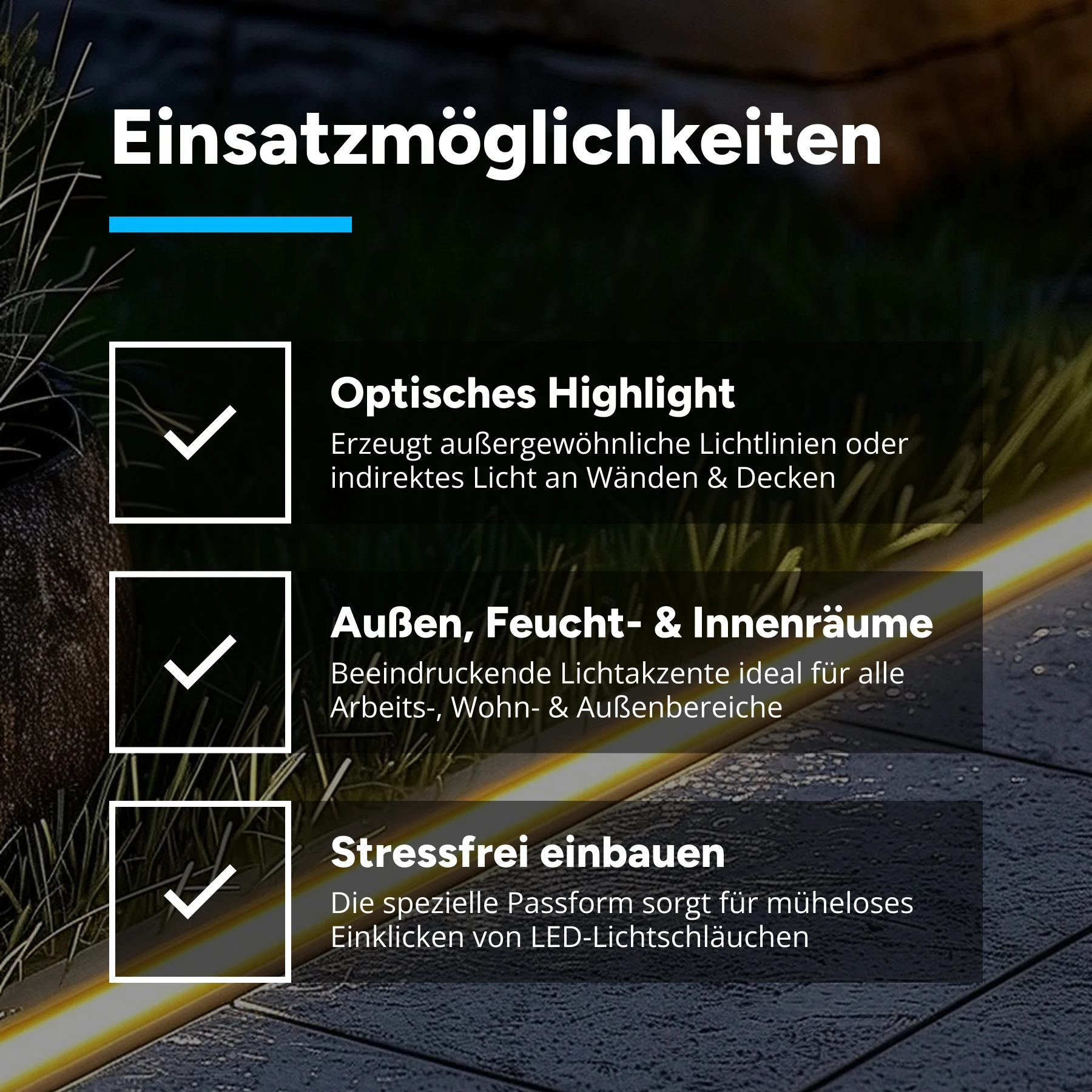 Aluminium LED Profil für 16 x 15mm Neon Streifen, 1,9 x 1,8 x 15cm