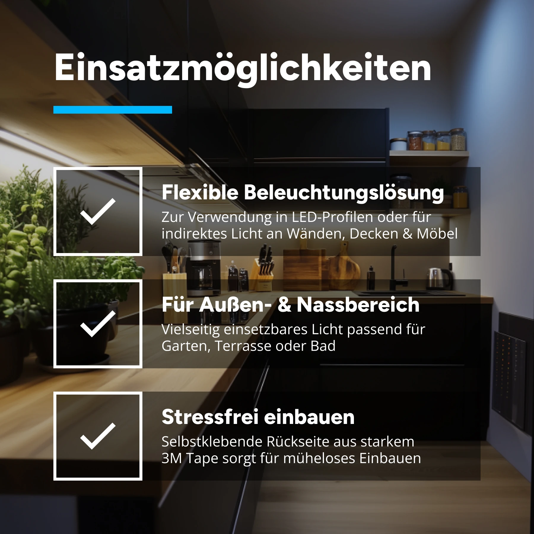 48V wasserfester LED Streifen - neutralweiß - IP65 - 80 LEDs je Meter - alle 5cm teilbar - 25cm - 20 LEDs - 1,5 Watt - 125 Lumen - 100cm Eingangskabel mit offenen Enden