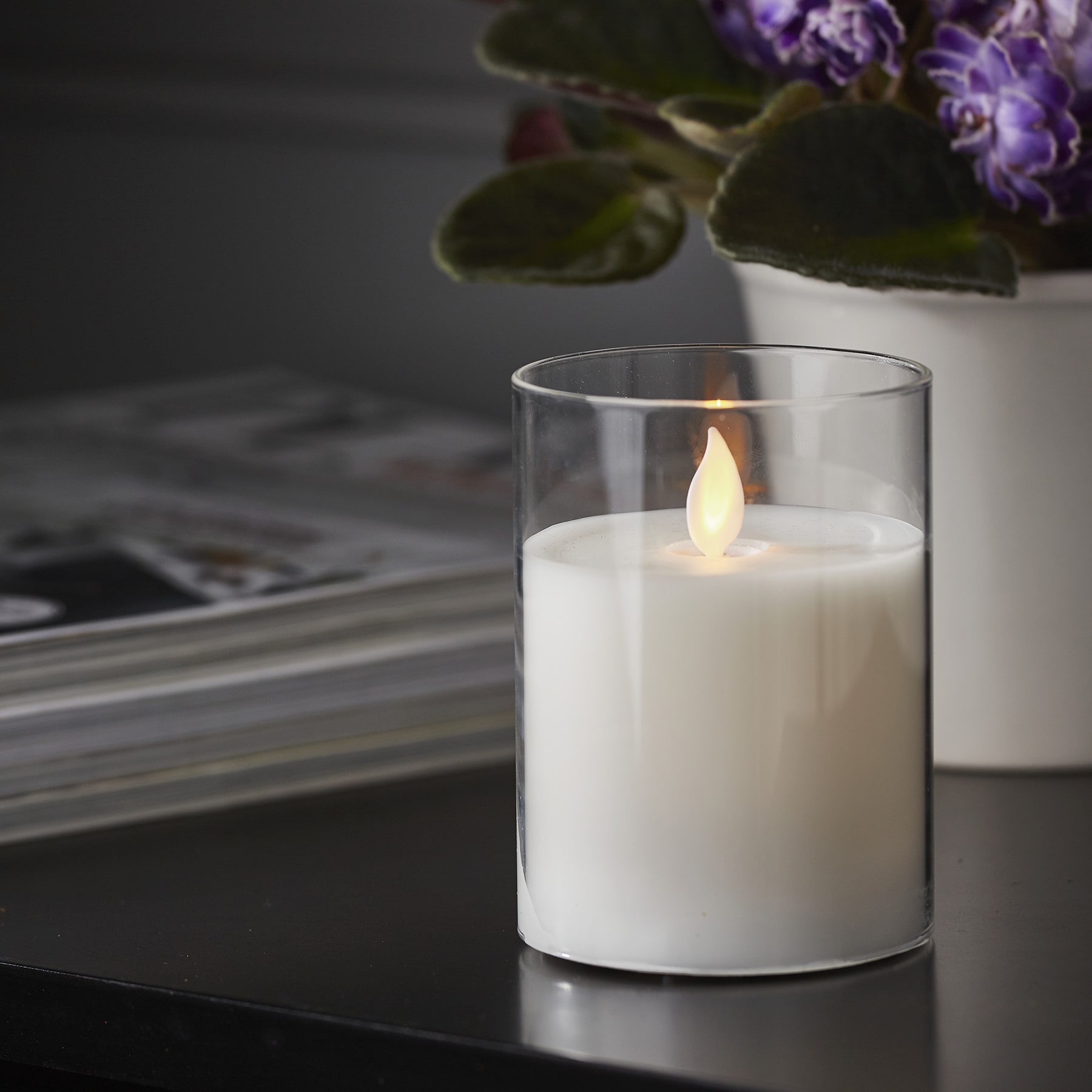 Twinkle - Kerze für innen - Transparent - Höhe: 10 cm - Batteriebetrieb - Timer - sanft flackernd