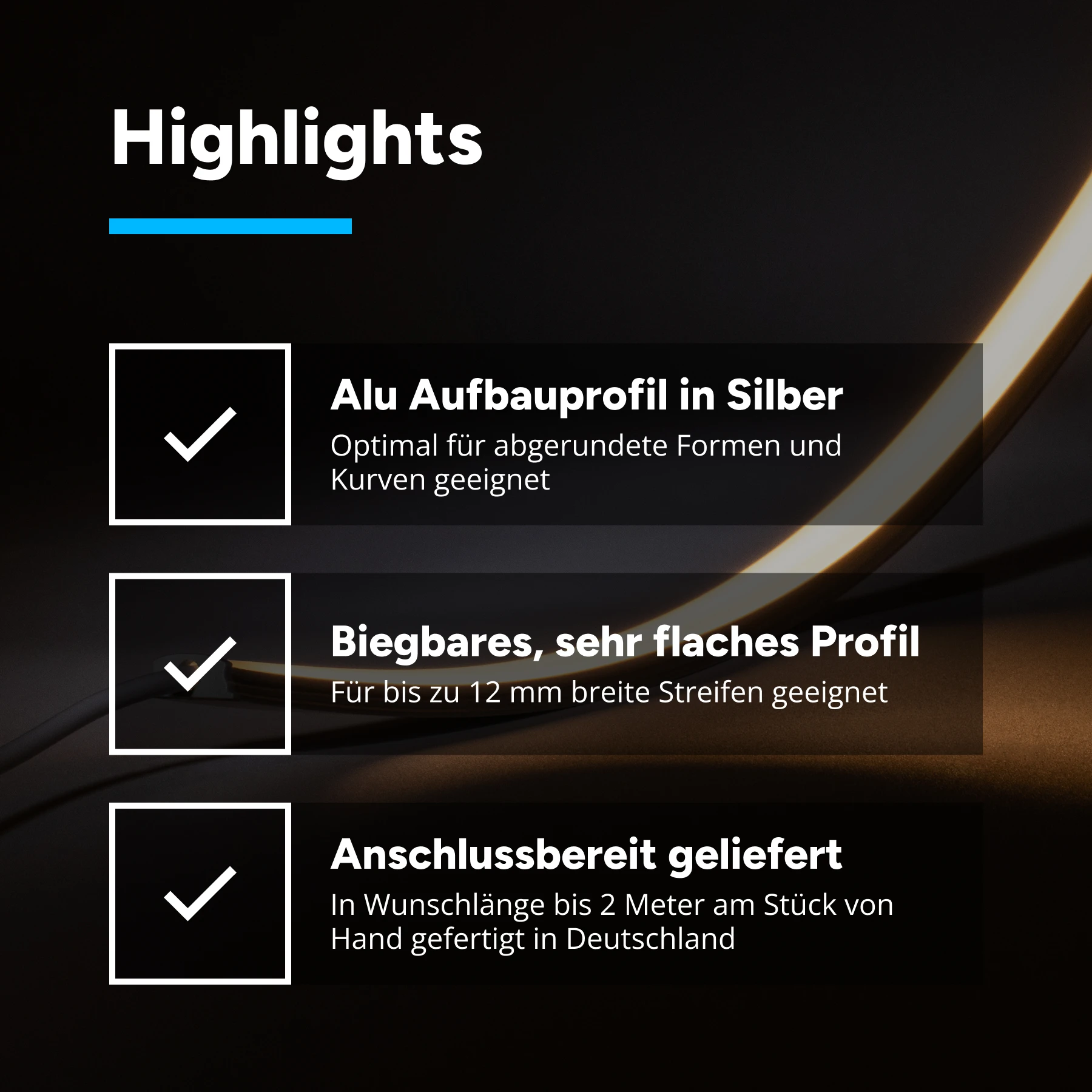24V flexible Aluminium LED Leiste - warmweiß - diffuse Abdeckung - 33cm - 144 LED Chips - 4 Watt - 360 Lumen