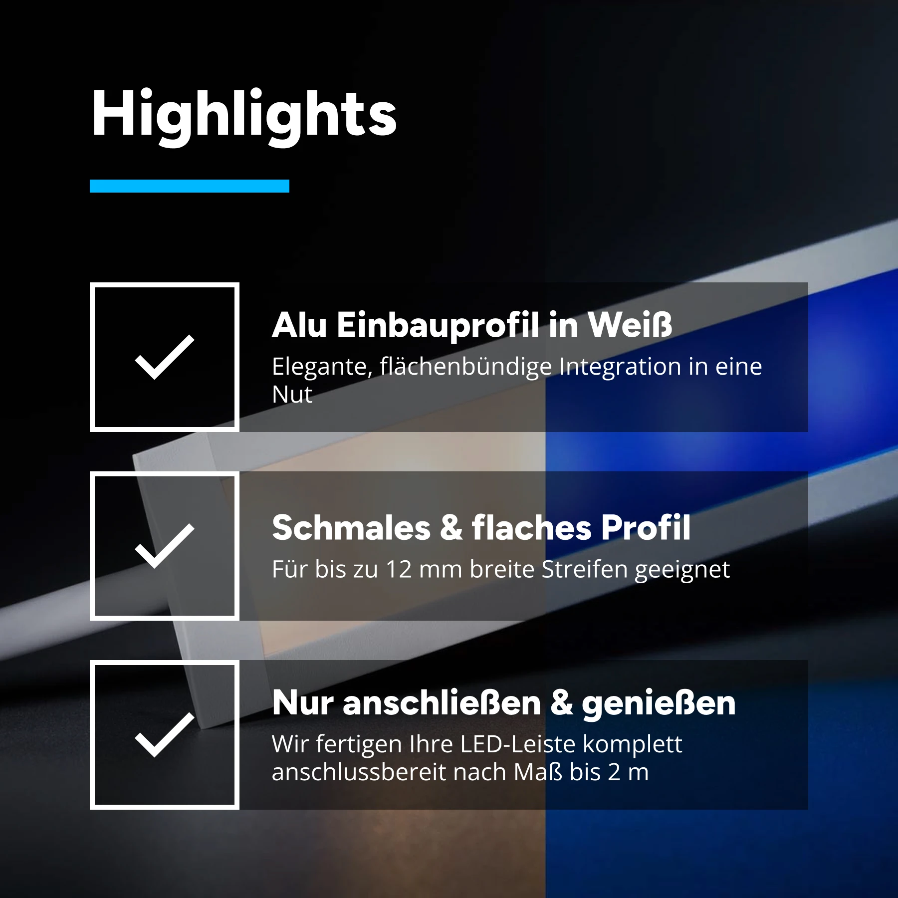 24V White Line Einbau LED Leiste schmal - RGBW (RGB + neutralweiß) - diffuse Abdeckung - 33cm mit 18 LEDs - 4 Watt - 360 Lumen