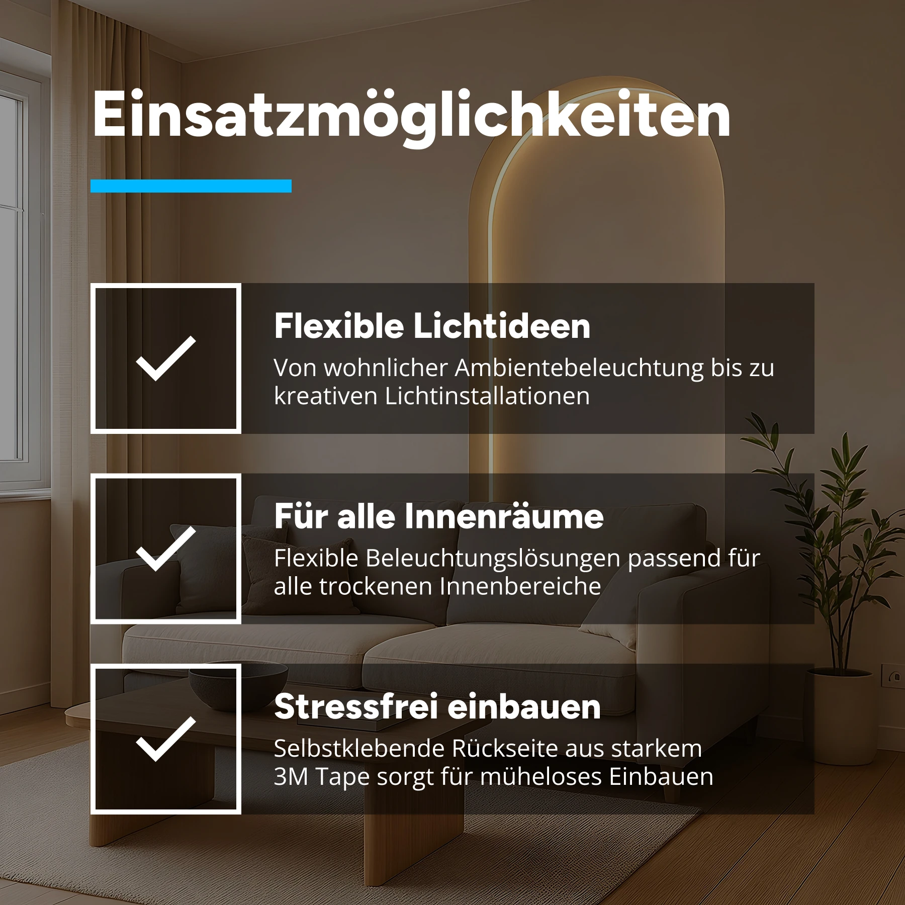 48V Zick Zack LED Streifen - warmweiß - 72 LEDs je Meter - alle 16,7cm teilbar - 16,7cm - 12 LED Chips - 2 Watt - 150 Lumen - mit 50cm Eingangskabel