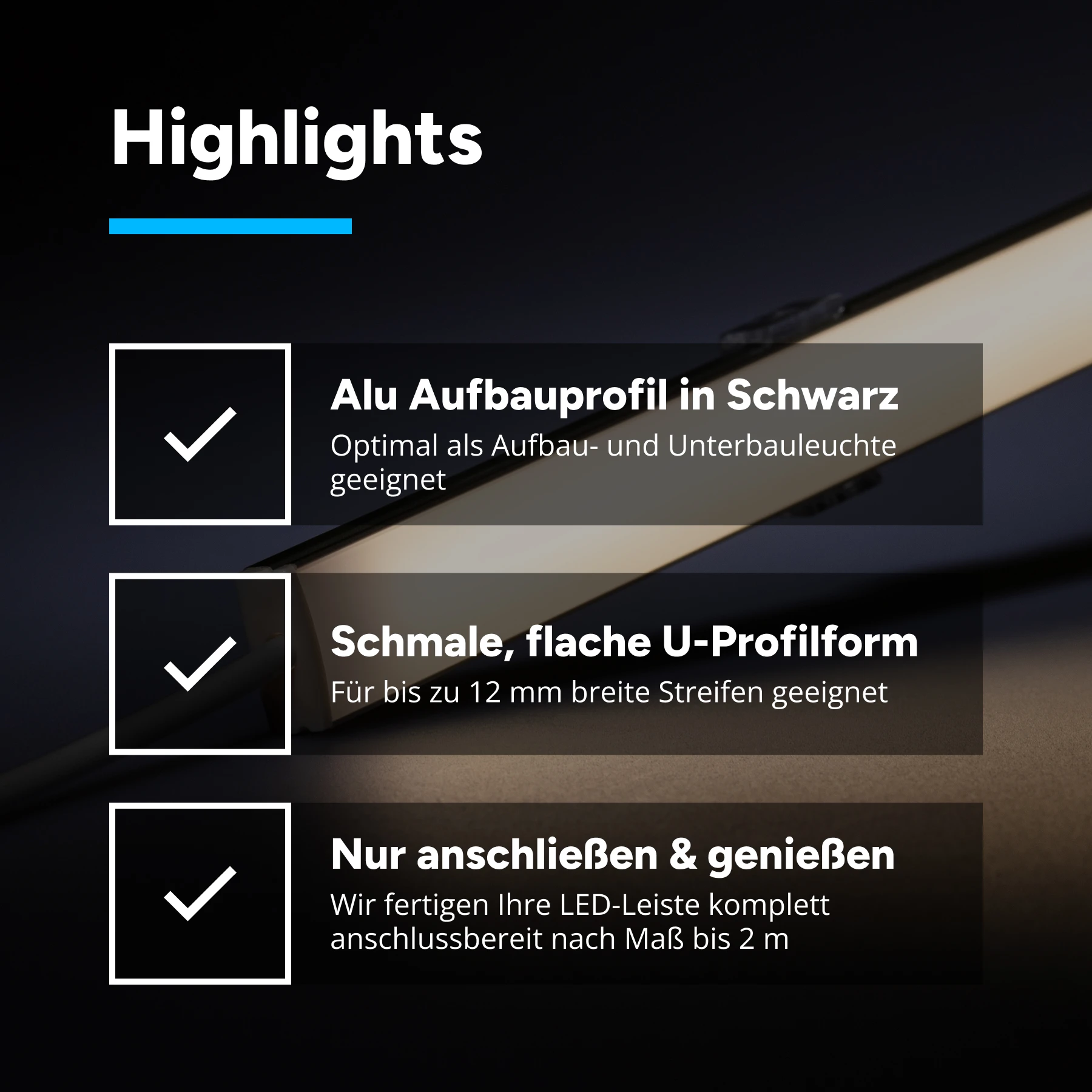 12V Black Line Slim Aluminium LED Leiste - High Power - neutralweiß - diffuse Abdeckung - 33cm - 36 High Power LEDs - 5,7 Watt - 947 Lumen - kein Anschlußkabel zum Netzteil - mit Ausgangskabel ( zum Anschluss einer weiteren LED- Leiste )