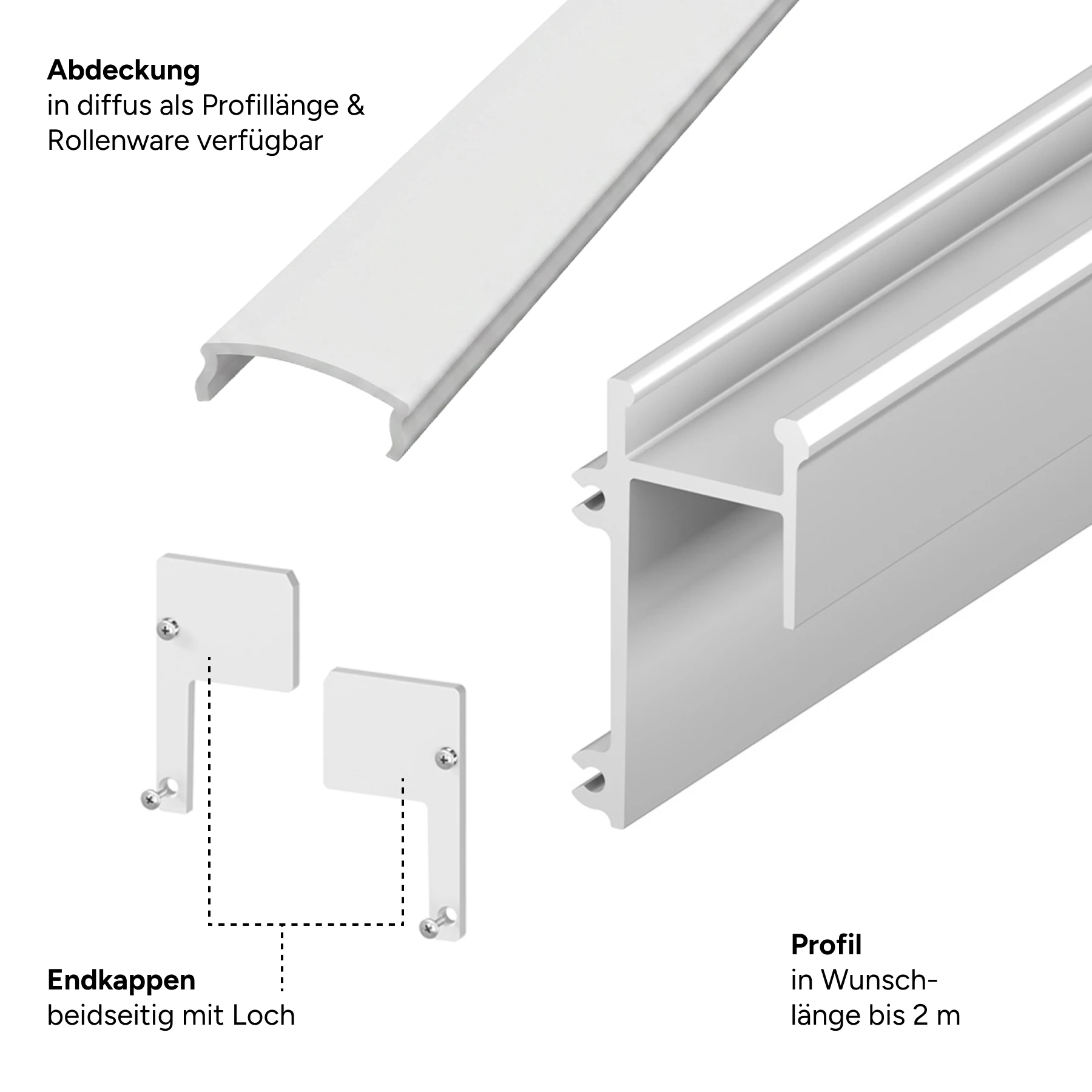 Aluminium LED Trockenbau Abschlussprofil, GK 47-2, 2,0 x 3,54 x 50cm - ohne Abdeckung - 2er Set - beidseitig ohne Loch