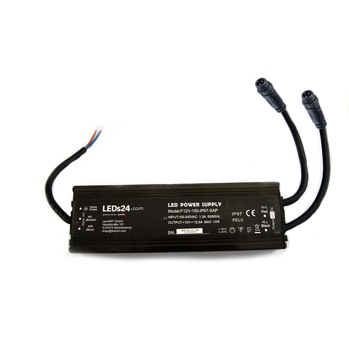 Plug & Play 12V DC - wasserfestes Netzteil stabilisiert - 12,5A-150Watt - IP67