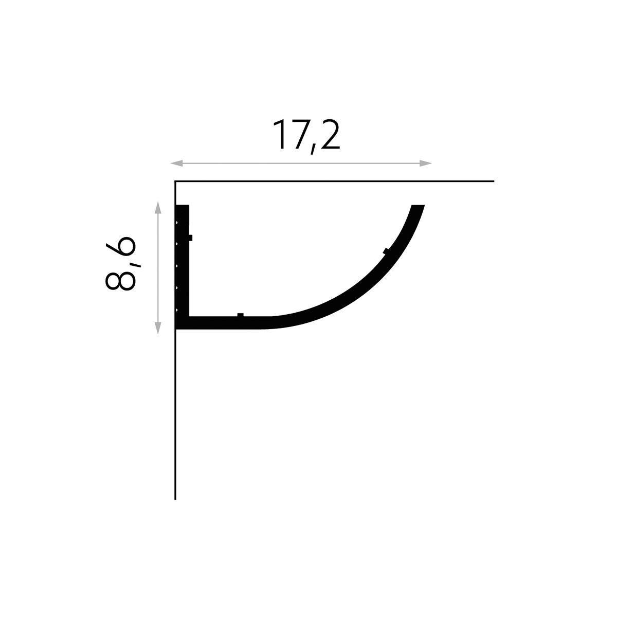Mardom Decor, LED Stuckleiste, große halbrunde Deckenleiste, 17,2 x 8,6 x 200cm