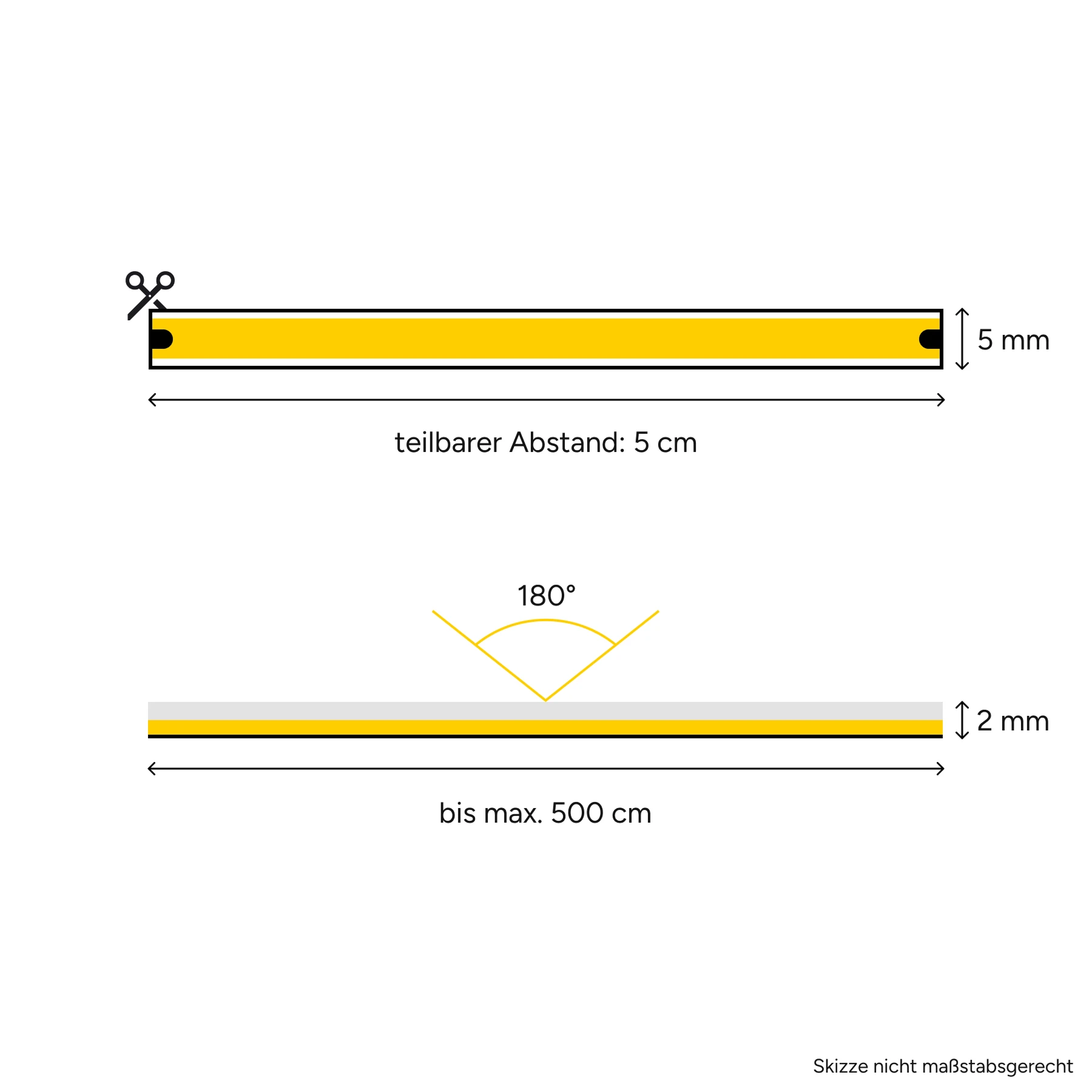 24V COB LED Streifen –  warmweiß – alle 5cm teilbar - 5 mm breit 5cm mit 24 LEDs - 3 Watt - 100 Lumen_ohne Anschlusskabel_ohne Verbindungskabel