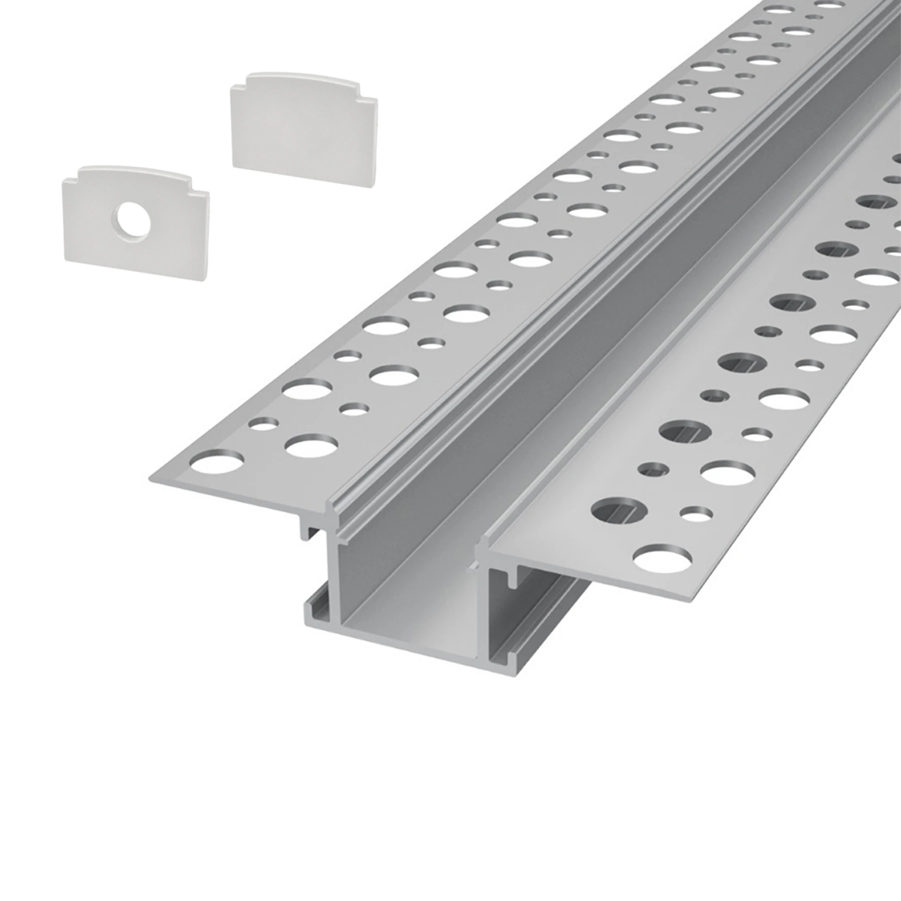 Aluminium LED Unterputz Profil, Trockenbau, schmal, 1,69 x 1,48 x 290cm - ohne Abdeckung - 2er Set - einseitig mit Loch