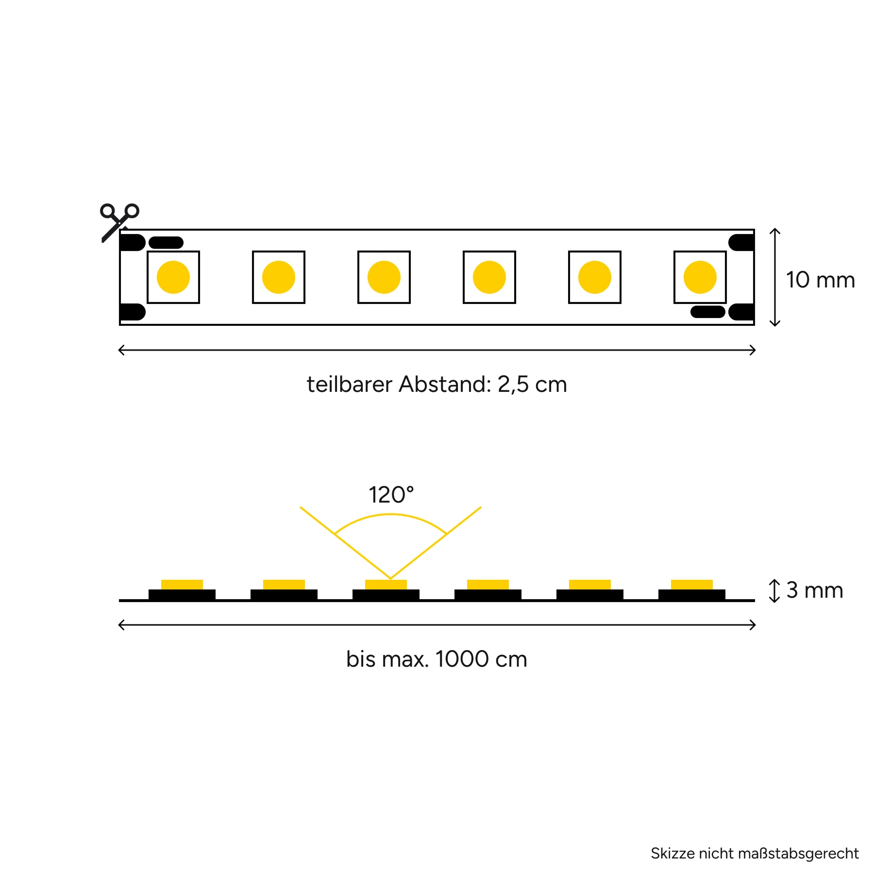 24V LED-Streifen flexibel 6 x SMD LEDs je 2,5cm - UV 1:40 - 2,5cm - 6 LEDs - 0,5 Watt - ohne Steckerbuchsen 2polig - kein Anschlußkabel zum Netzteil