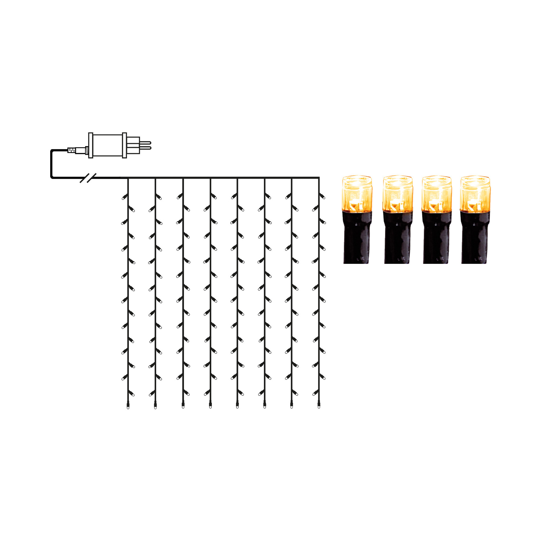 Golden Warm White - Lichtervorhang für außen - 1,3 m - 80 LEDs - Netzbetrieb - Warmweiß