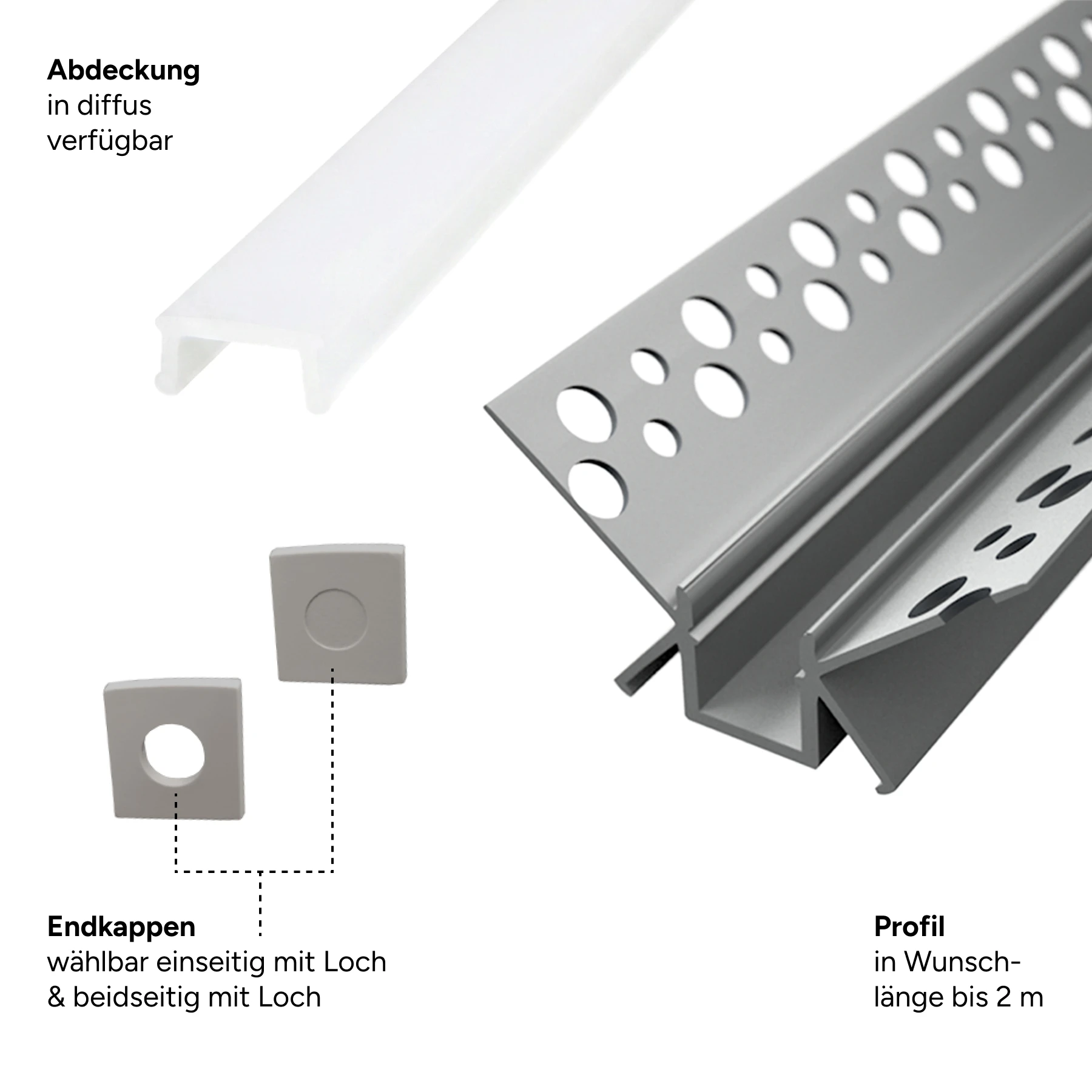 Aluminium LED Unterputz Profil, Trockenbau, Innenecke, 4,6 x 2,4 x 15cm - ohne Abdeckung - ohne Endkappen