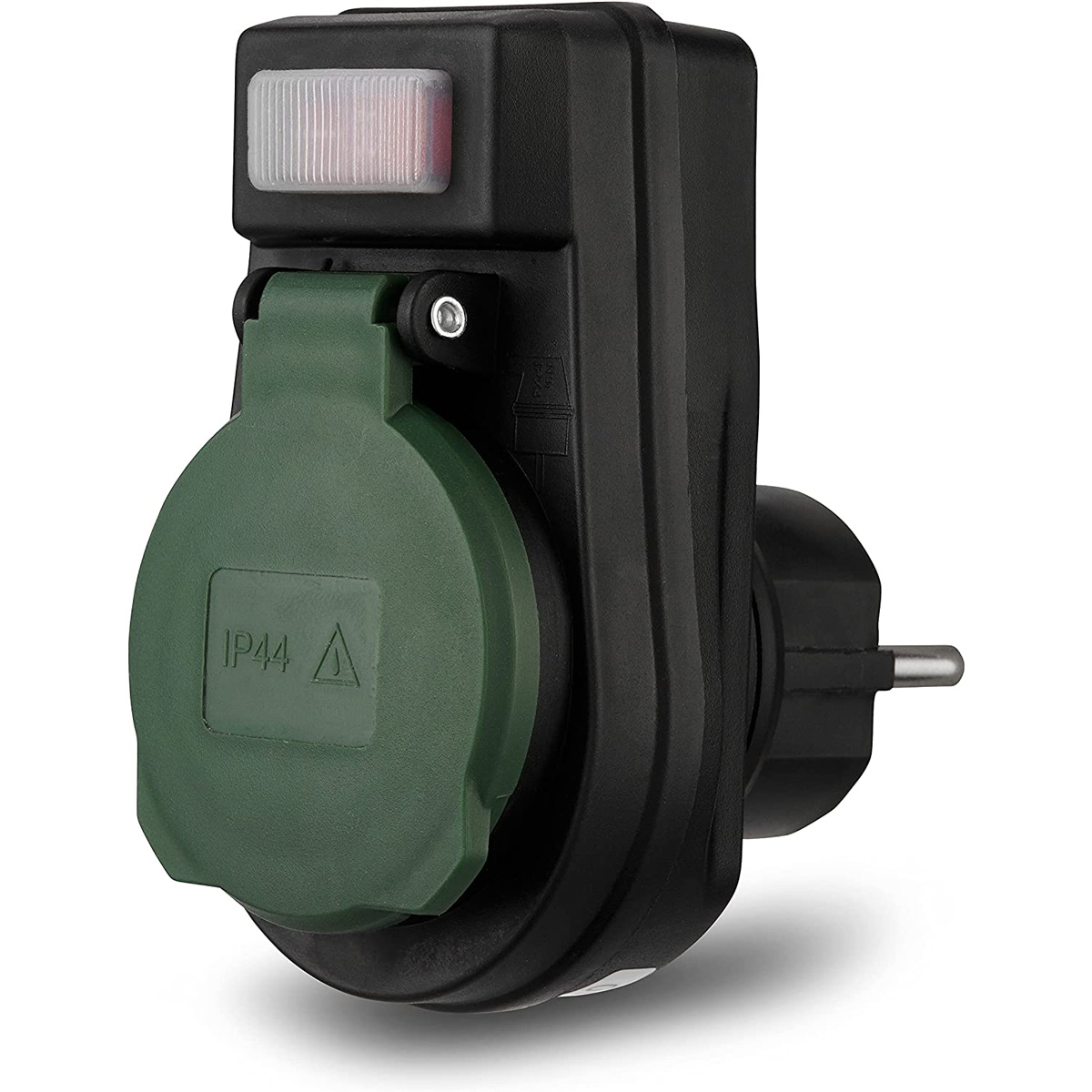 Steckdosenadapter, Outdoor, beleuchteter Schalter, IP44, schwarz