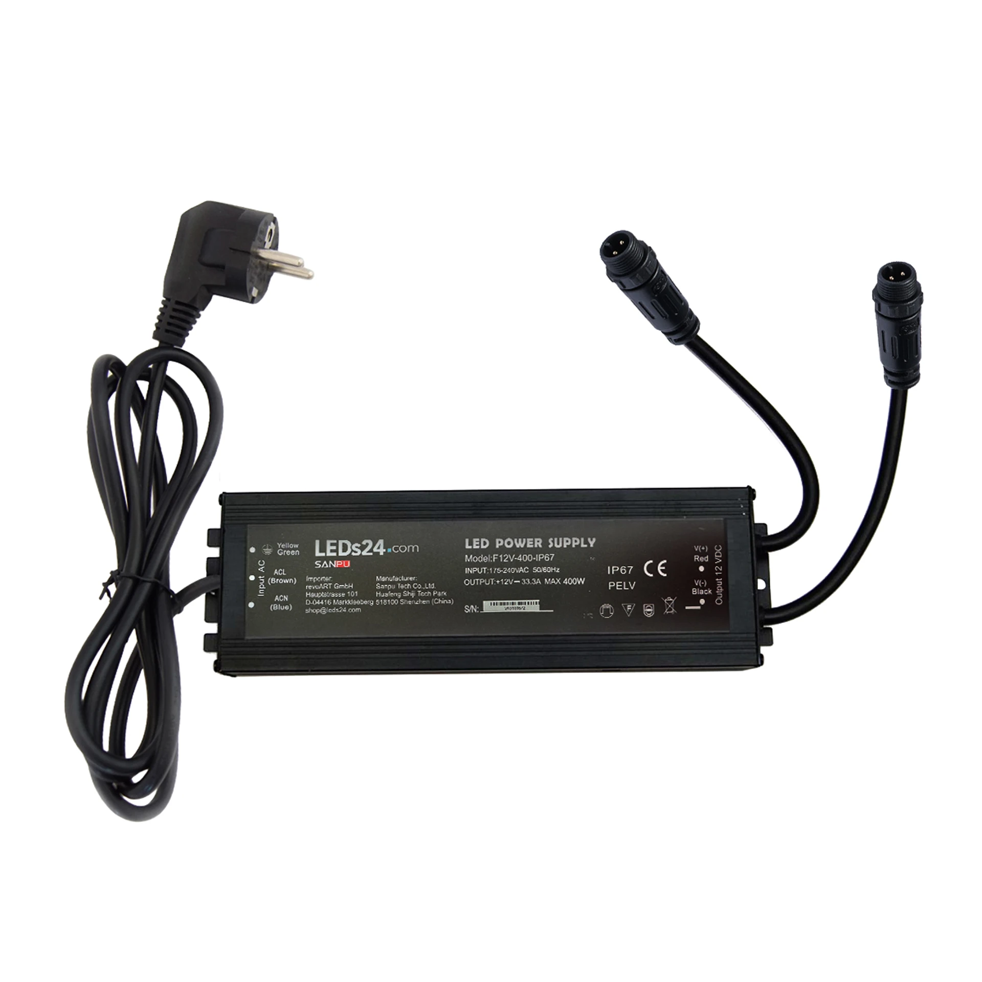 Plug & Play 12V DC - wasserfestes Netzteil stabilisiert - 33,3A - 400 Watt - IP67