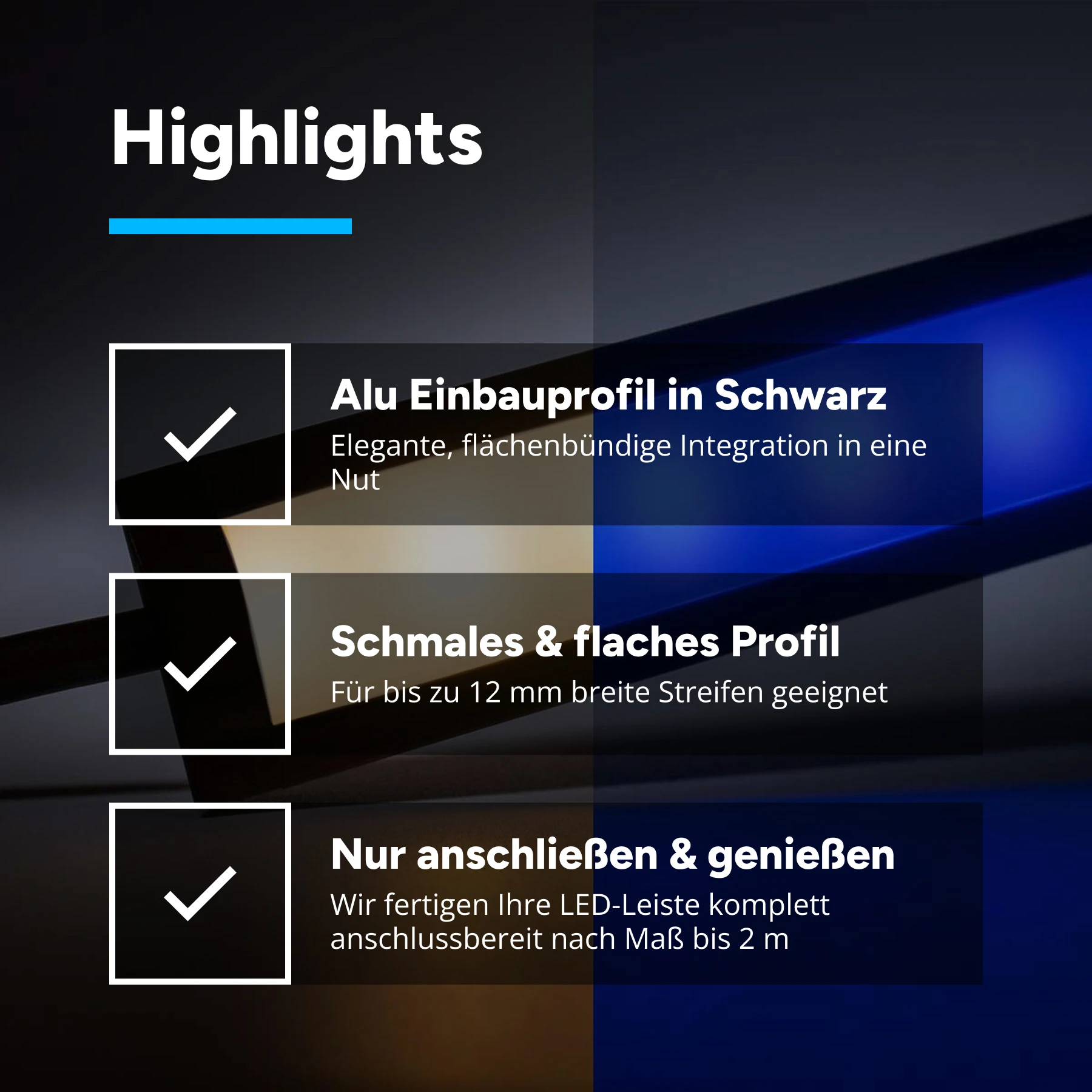 24V Black Line Einbau LED Leiste schmal - RGBWW (RGB + warmweiß) - diffuse Abdeckung - 33cm mit 18 LEDs - 4 Watt - 360 Lumen