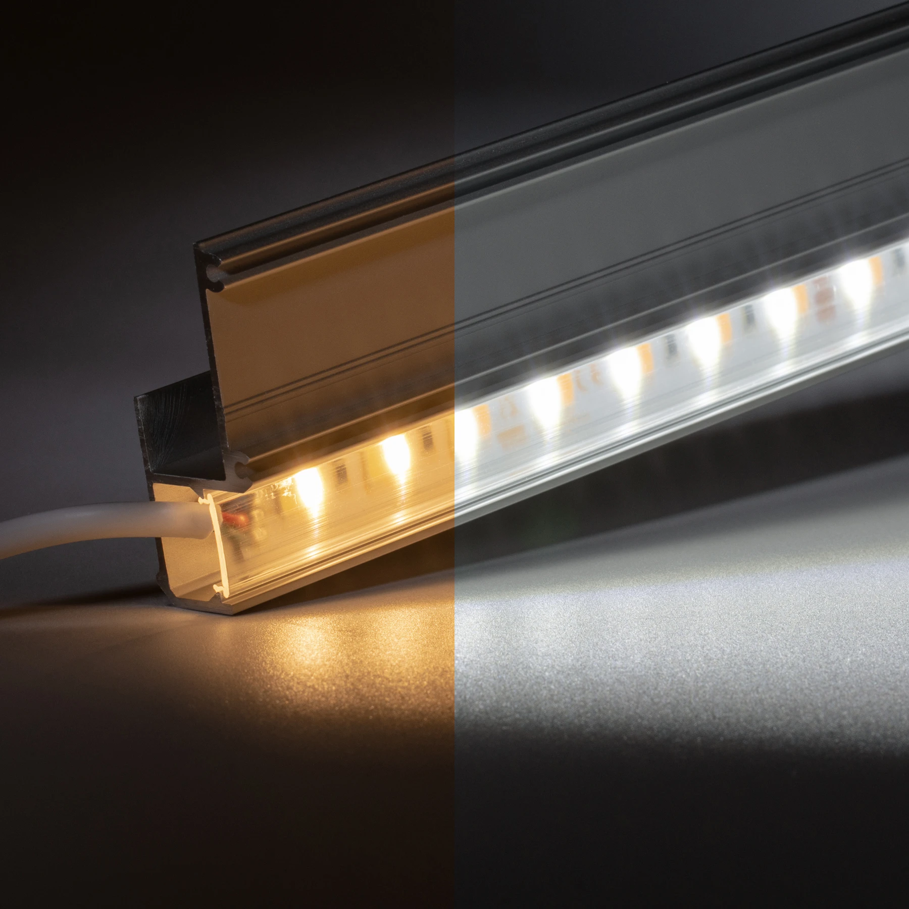 24V Aluminium Trockenbau Abschluss LED Leiste – Farbtemperatur  variabel – transparente Abdeckung