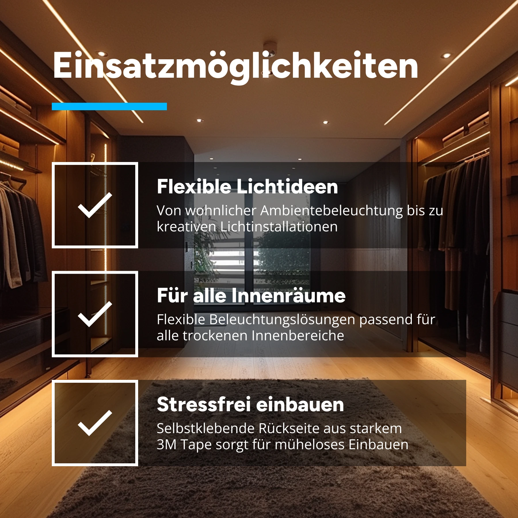 24V COB LED Streifen – warmweiß – alle 5cm teilbar - 150cm - 720 LED Chips - 18 Watt - 1800 Lumen - mit 2 Steckerbuchsen - kein Löten - kein Anschlußkabel zum Netzteil