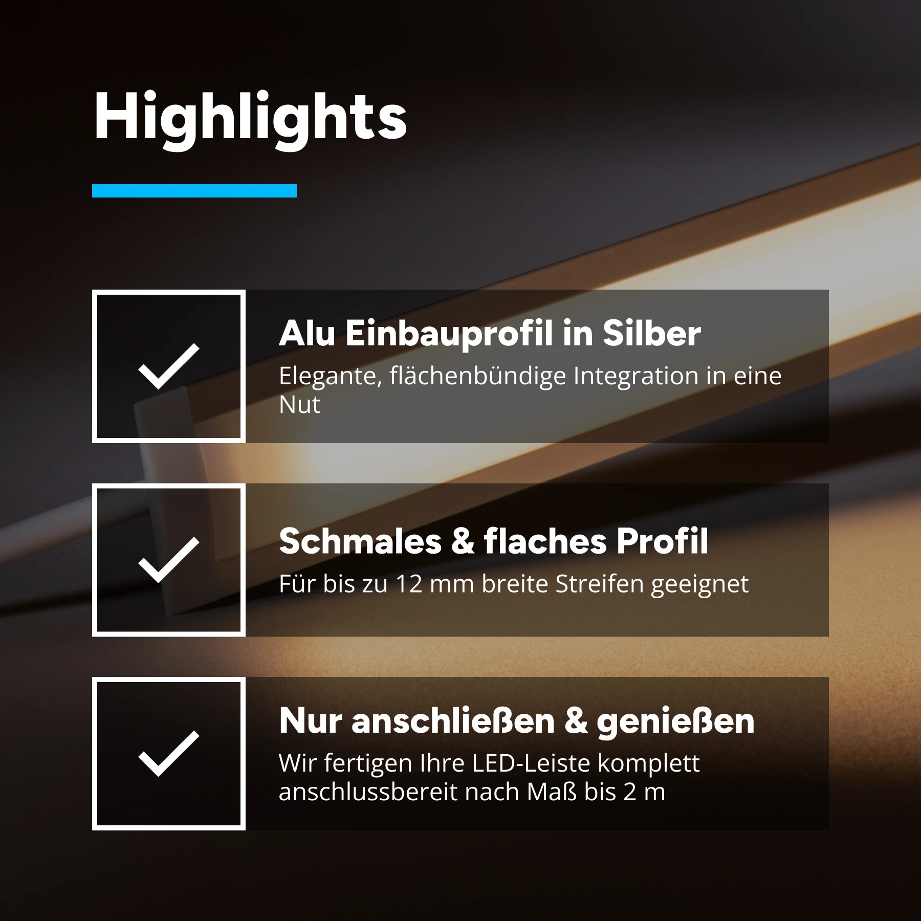 24V Aluminium Einbau LED Leiste schmal – warmweiß – diffuse Abdeckung - 23 cm mit 28 SMD LEDs - 4 Watt 328 Lumen