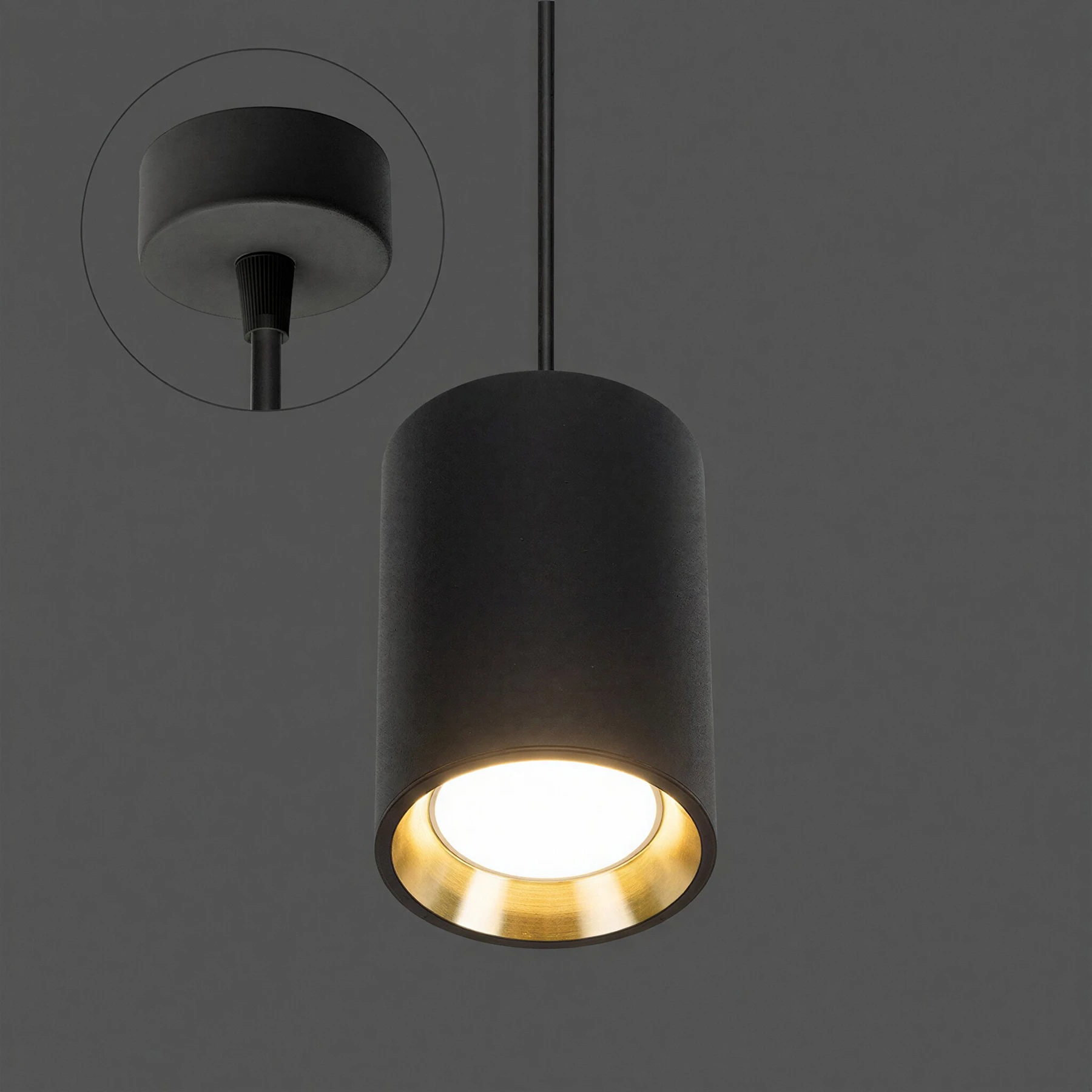 Pendelleuchte in schwarz/gold - Lichtfarbe: individuell wählbar