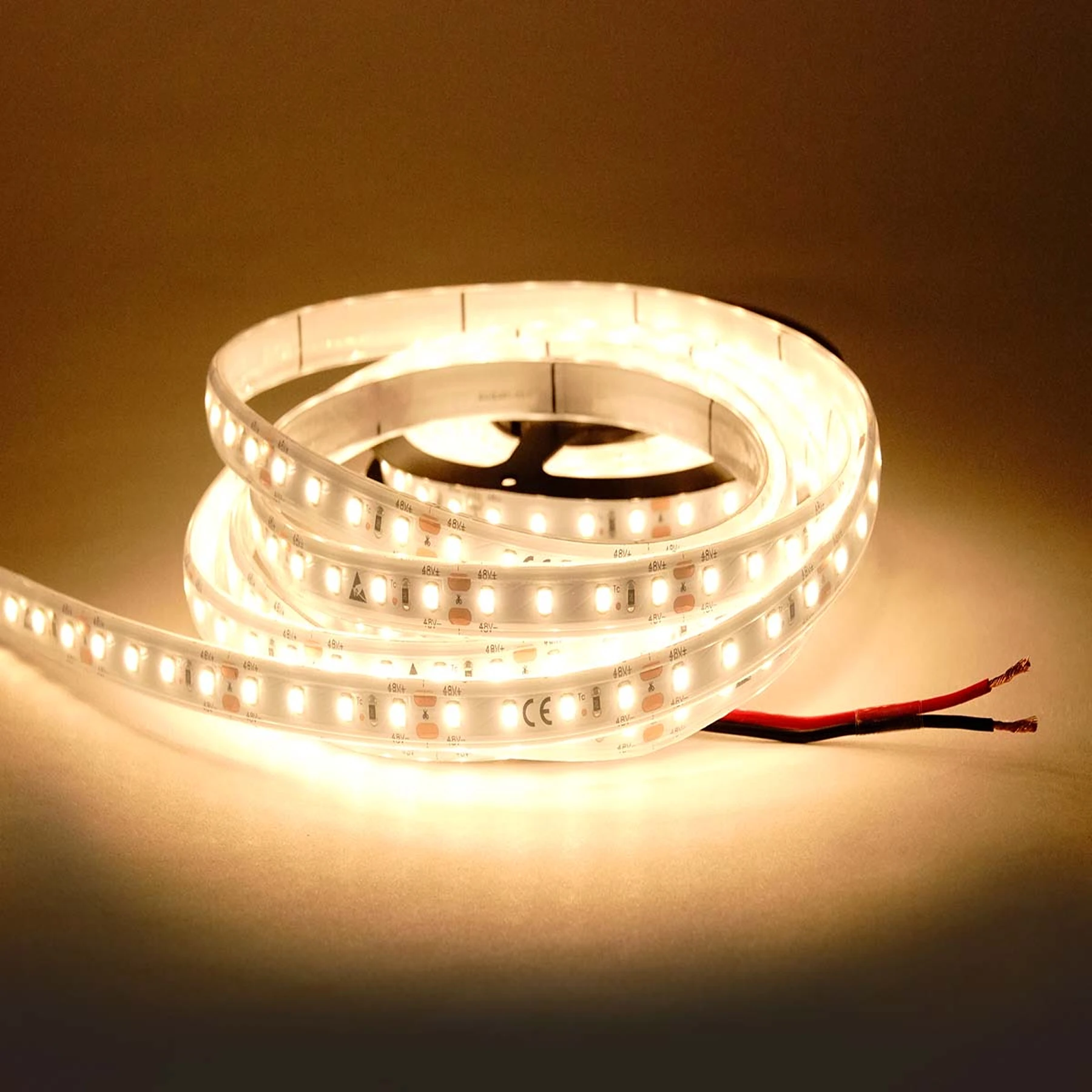 48V wasserfester LED Streifen - warmweiß - IP65 - 80 LEDs je Meter - alle 5cm teilbar - 2575cm - 2060 LED Chips - 164,8 Watt - 14060 Lumen - 10cm Eingangskabel mit offenen Enden