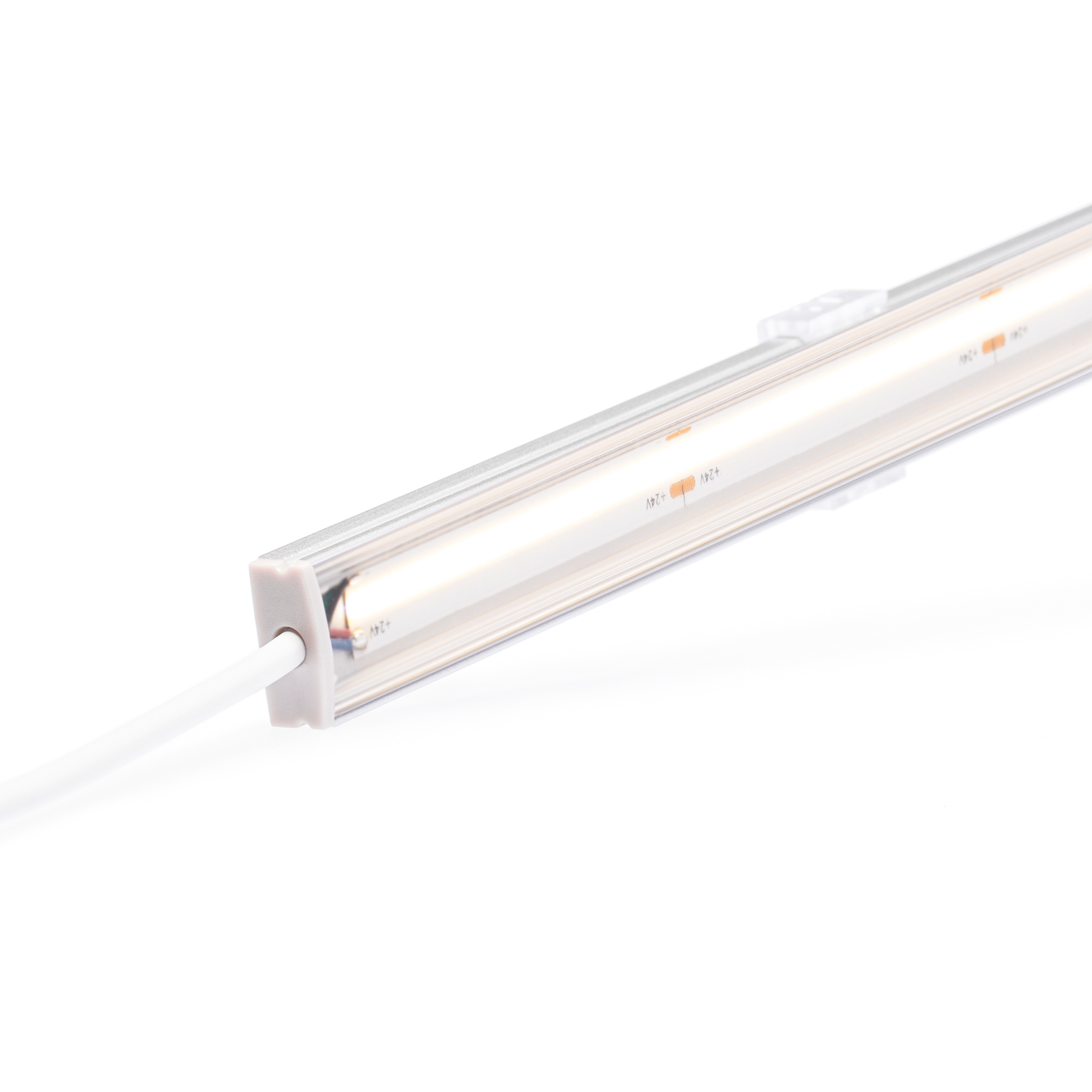 24V  Slim-Line Aluminium LED Leiste - COB - warmweiß - transparente  Abdeckung - kein Anschlußkabel zum Netzteil - 33cm - 144 LED Chips - 4 Watt - 360 Lumen