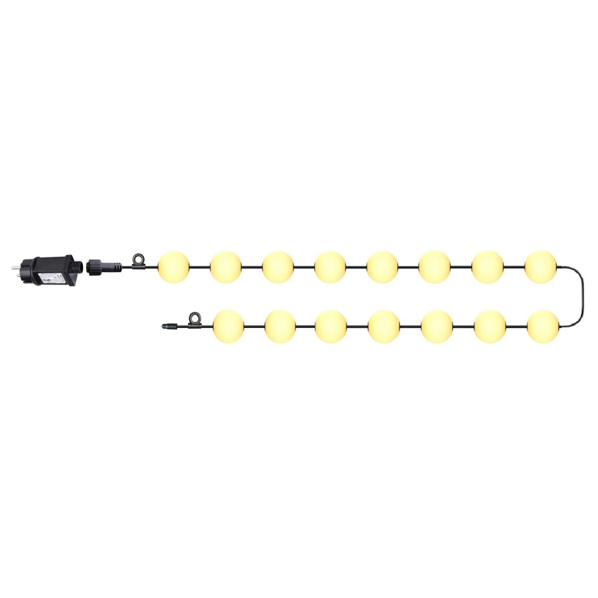 12V LED - Lichterkette für Innen- und Außenbereich mit 15 warmweißen Lichtkugeln in 10,54m Länge
