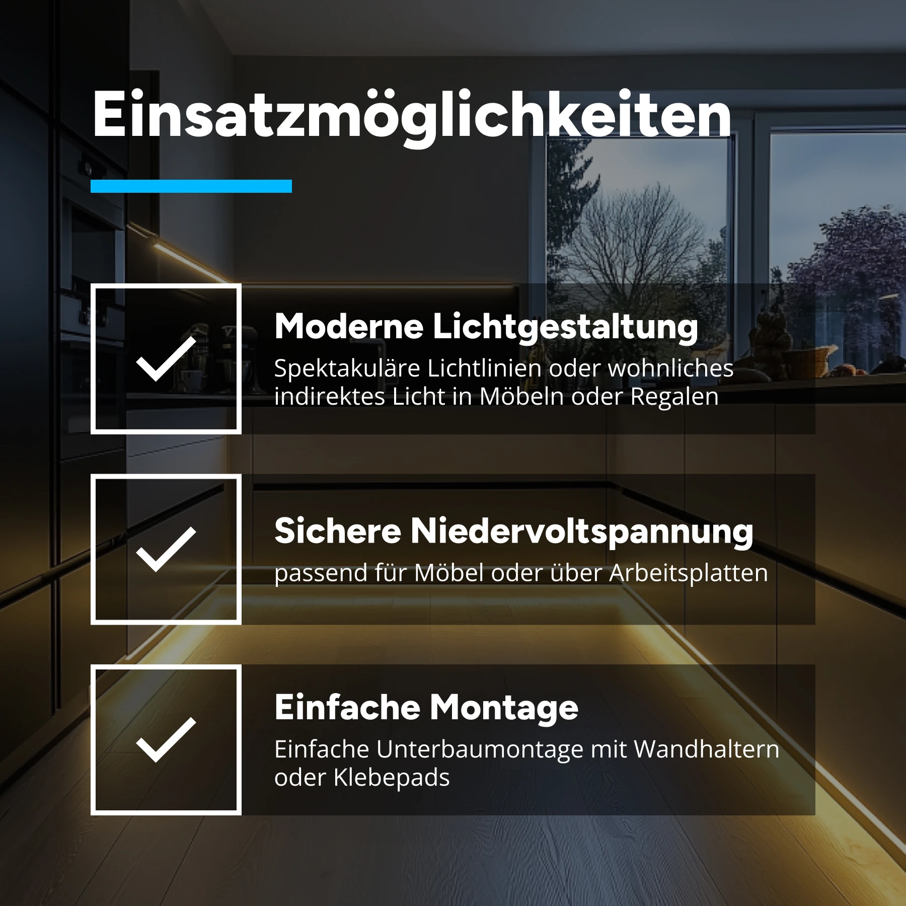 12V Küchen Unterbau LED Leisten Set, inklusive Netzteil und Dimmer - COB - neutralweiß - diffus - 40cm LED Leiste - keine weitere LED Leiste - keine weitere LED Leiste - keine weitere LED Leiste - keine weitere LED Leiste