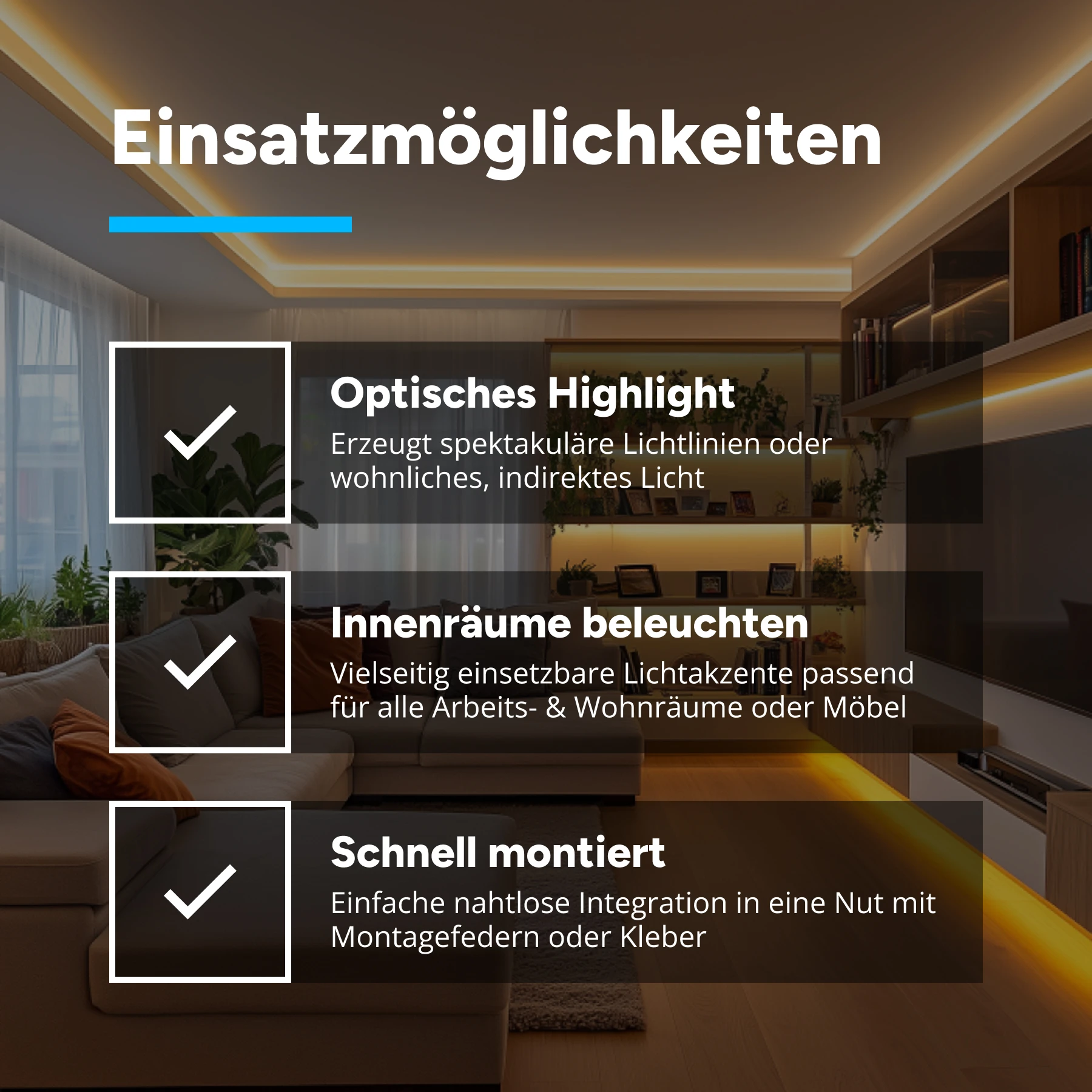 24V Aluminium Einbau LED Leiste – COB - weiß – diffuse Abdeckung - bis 3m Länge  - 78cm - 360 LED Chips - 9 Watt - 900 Lumen
