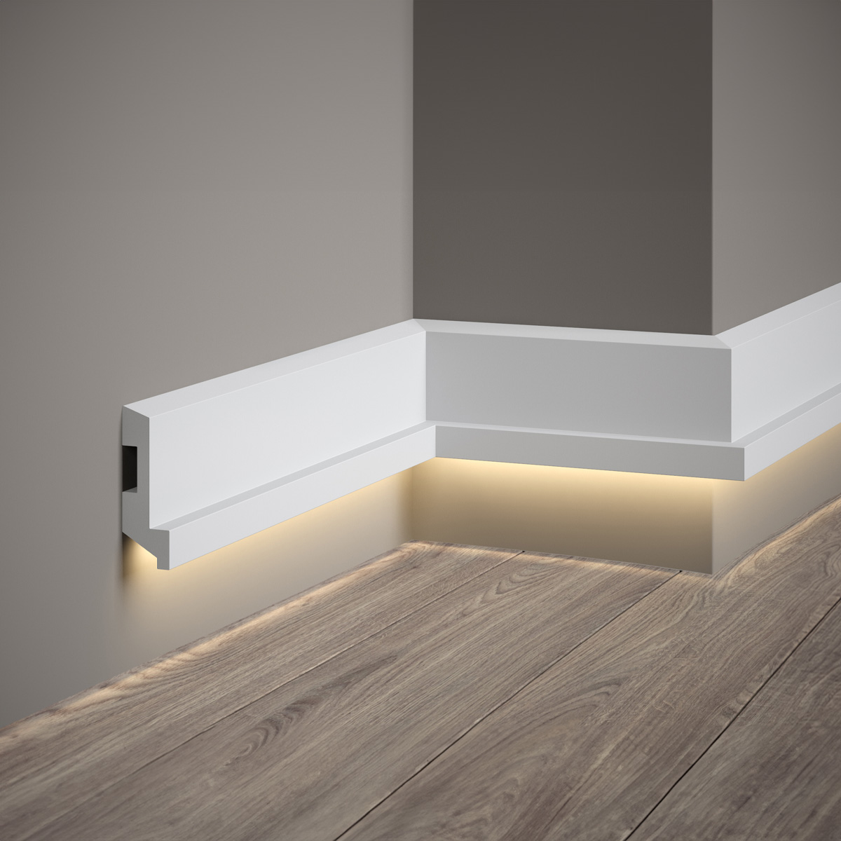 Mardom Decor, LED Stuckleiste, hohe eckige Sockelleiste, 2,7 x 8 x 200cm