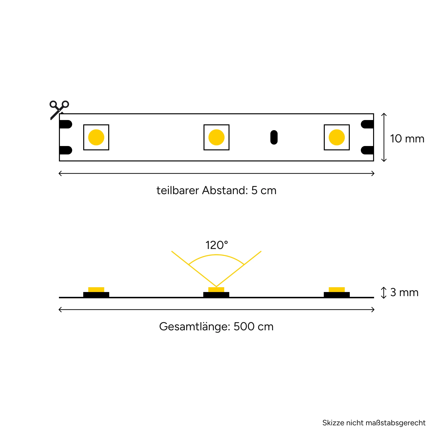 12V LED Streifen Set mit Fernbedienung und Netzteil, 500cm Länge, Lichtfarbe weiß mit Einbaunetzteil