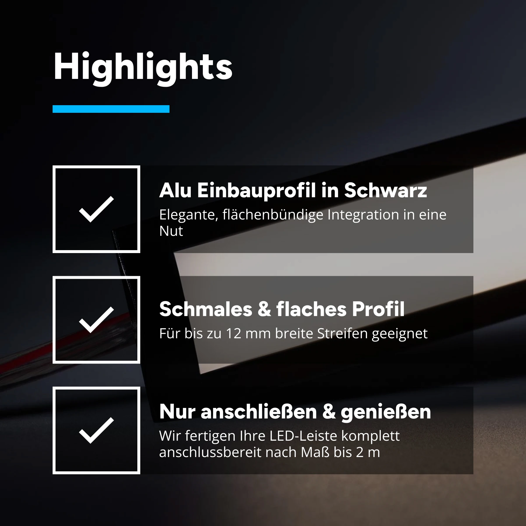 24V Black Line Aluminium Einbau LED Leiste - COB - neutralweiß - diffuse Abdeckung - 33cm - 144 LED Chips - 4 Watt - 360 Lumen