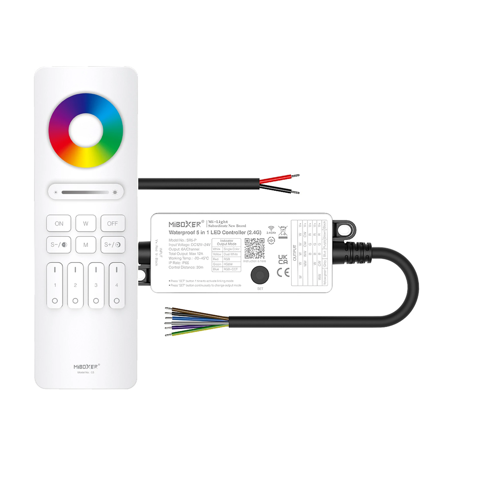 LED Funk Controller Set - 4 Zonen - 5 Kanal - RGB+CCT - Fernbedienung (2,4 GHz) - wasserfest - IP66